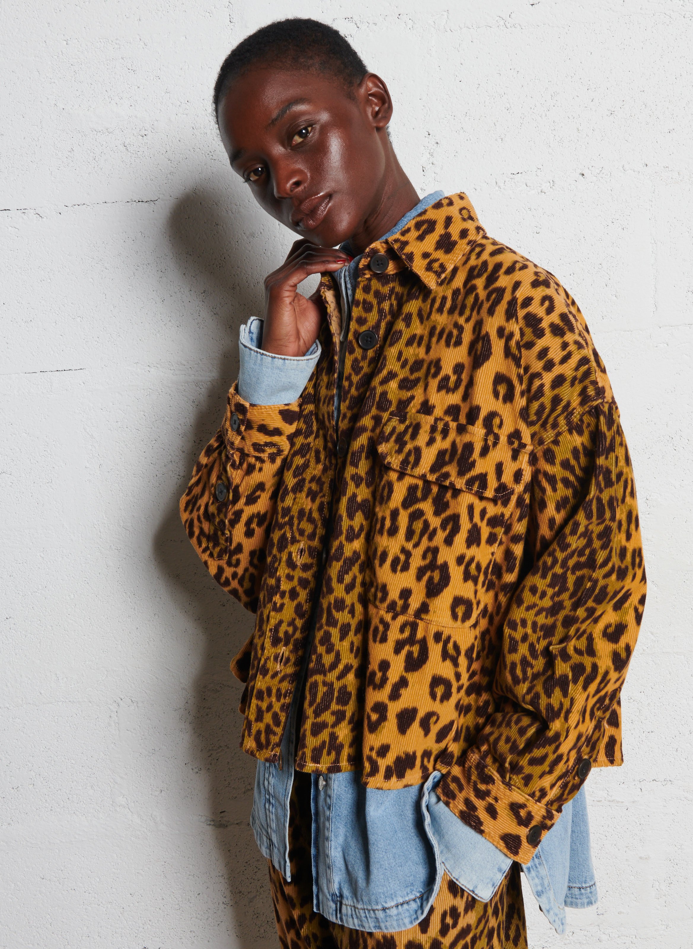 Classic collar overshirt with leopard print BELLEROSE Multicolored