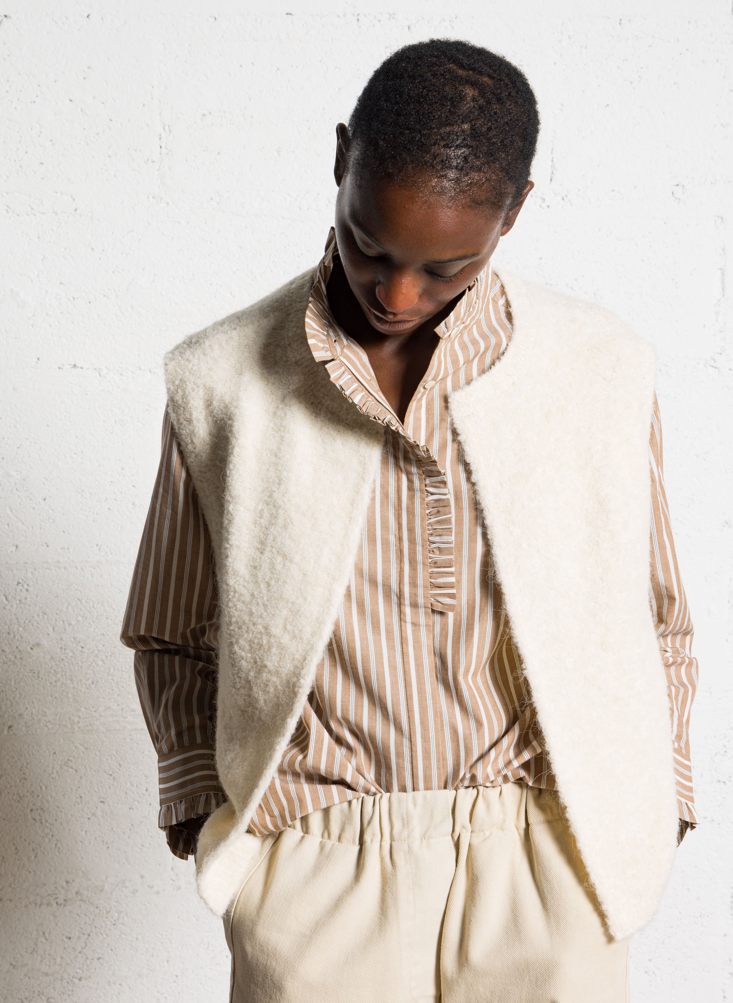 Round-neck mixed-knit cardigan DES PETITS HAUTS