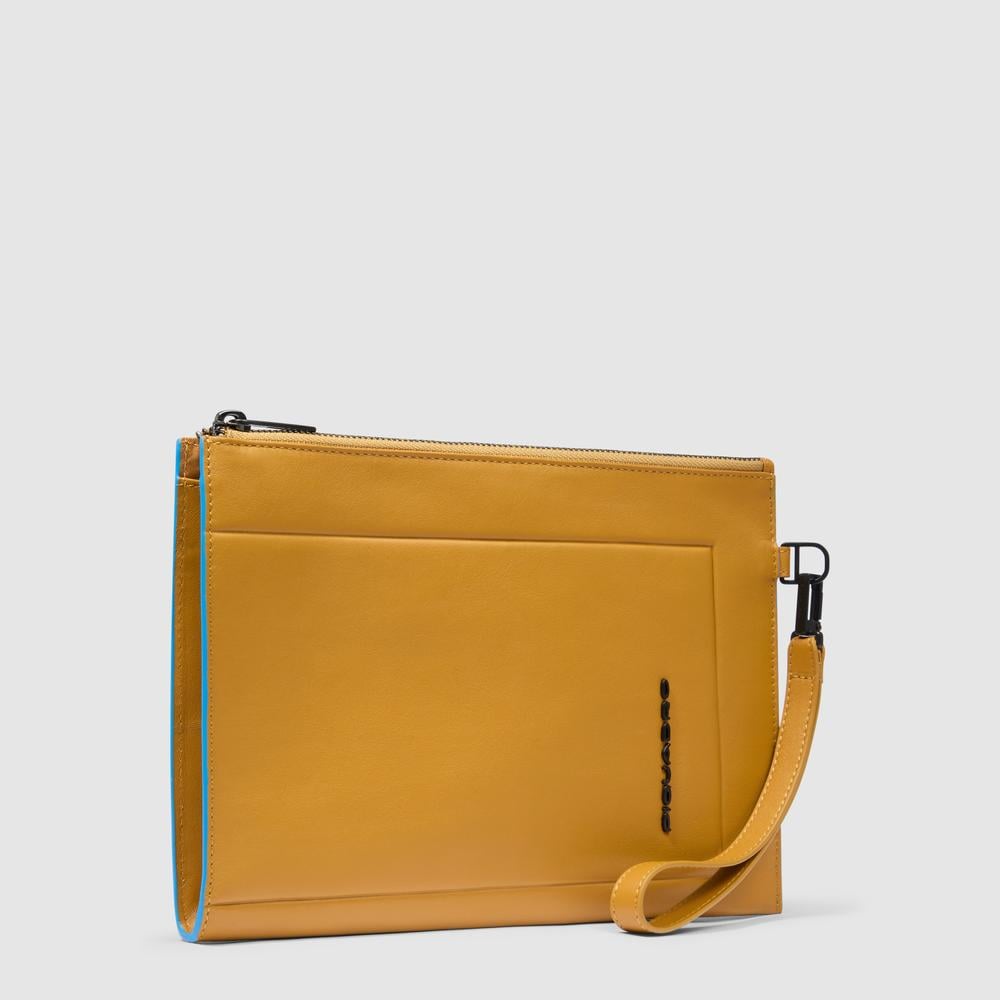 Men's leather clutch with compartment and removable handle PIQUADRO Yellow