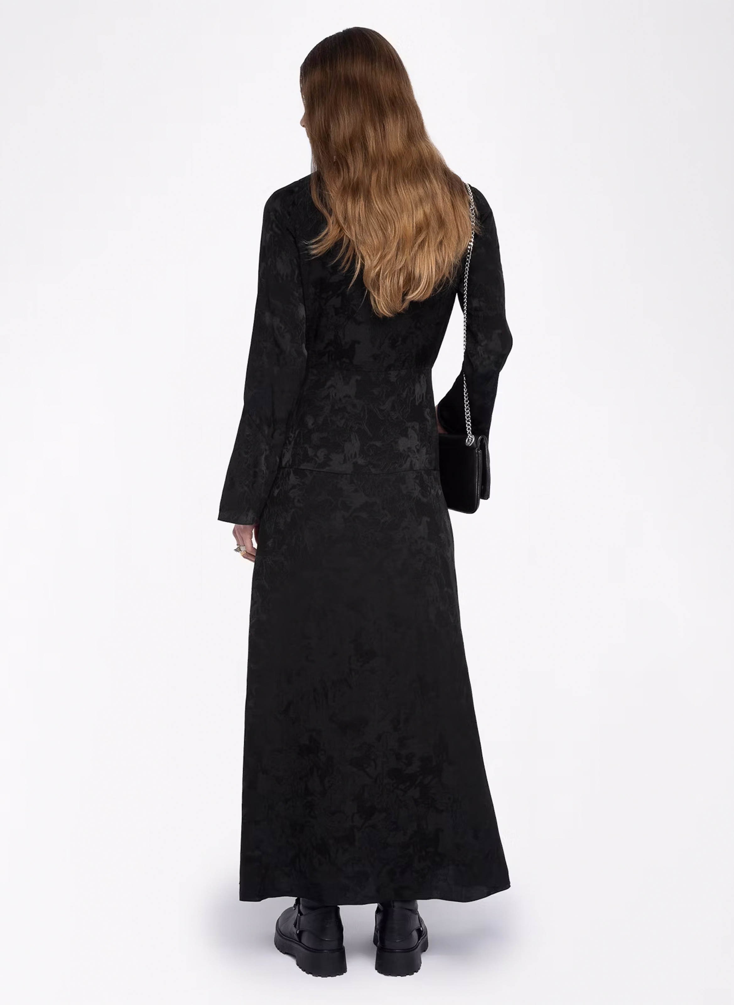 Robe longue évasée col V en soie ZADIG&VOLTAIRE Noir