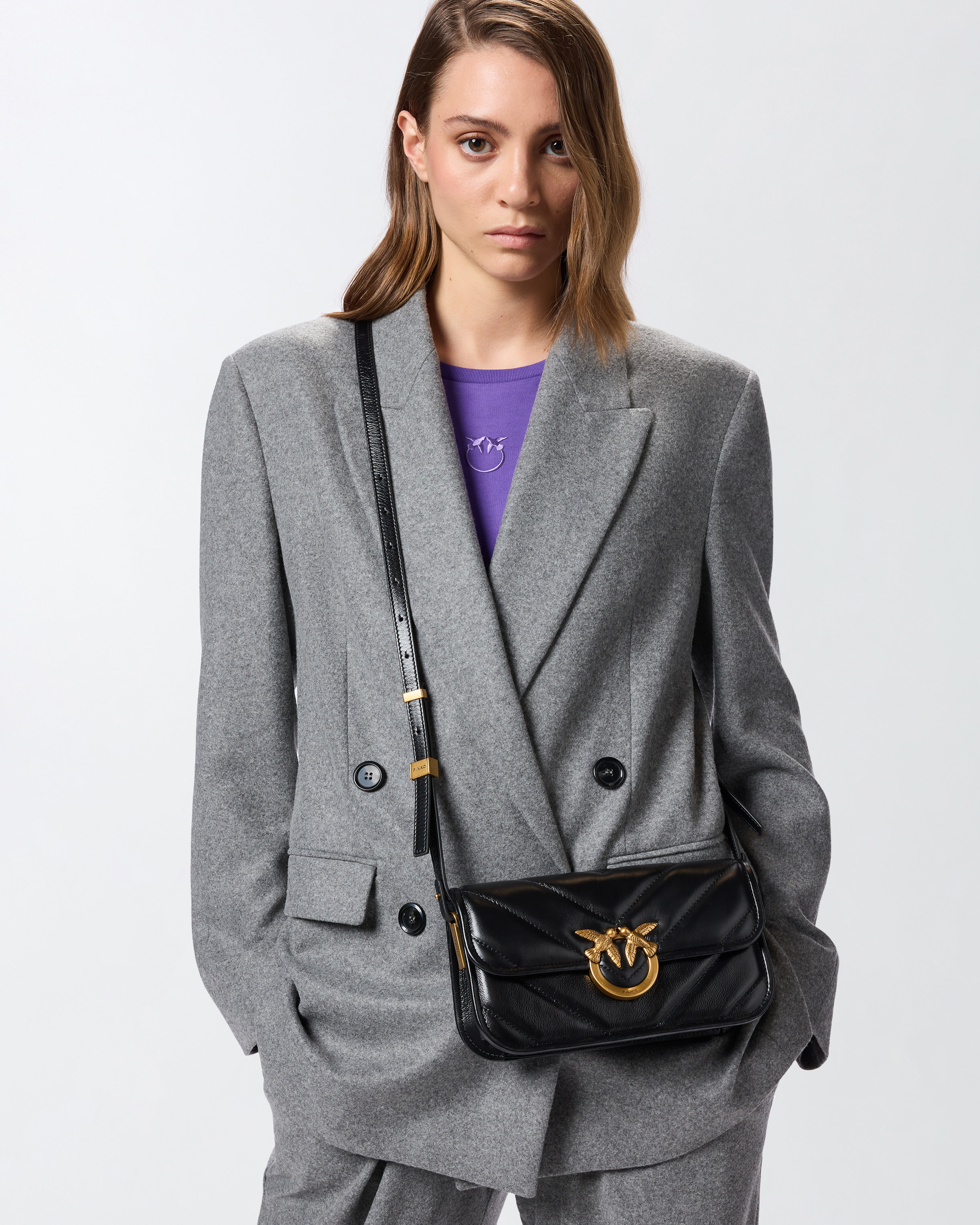 Large Chevron Leather Love Bag Box Handbag PINKO Black