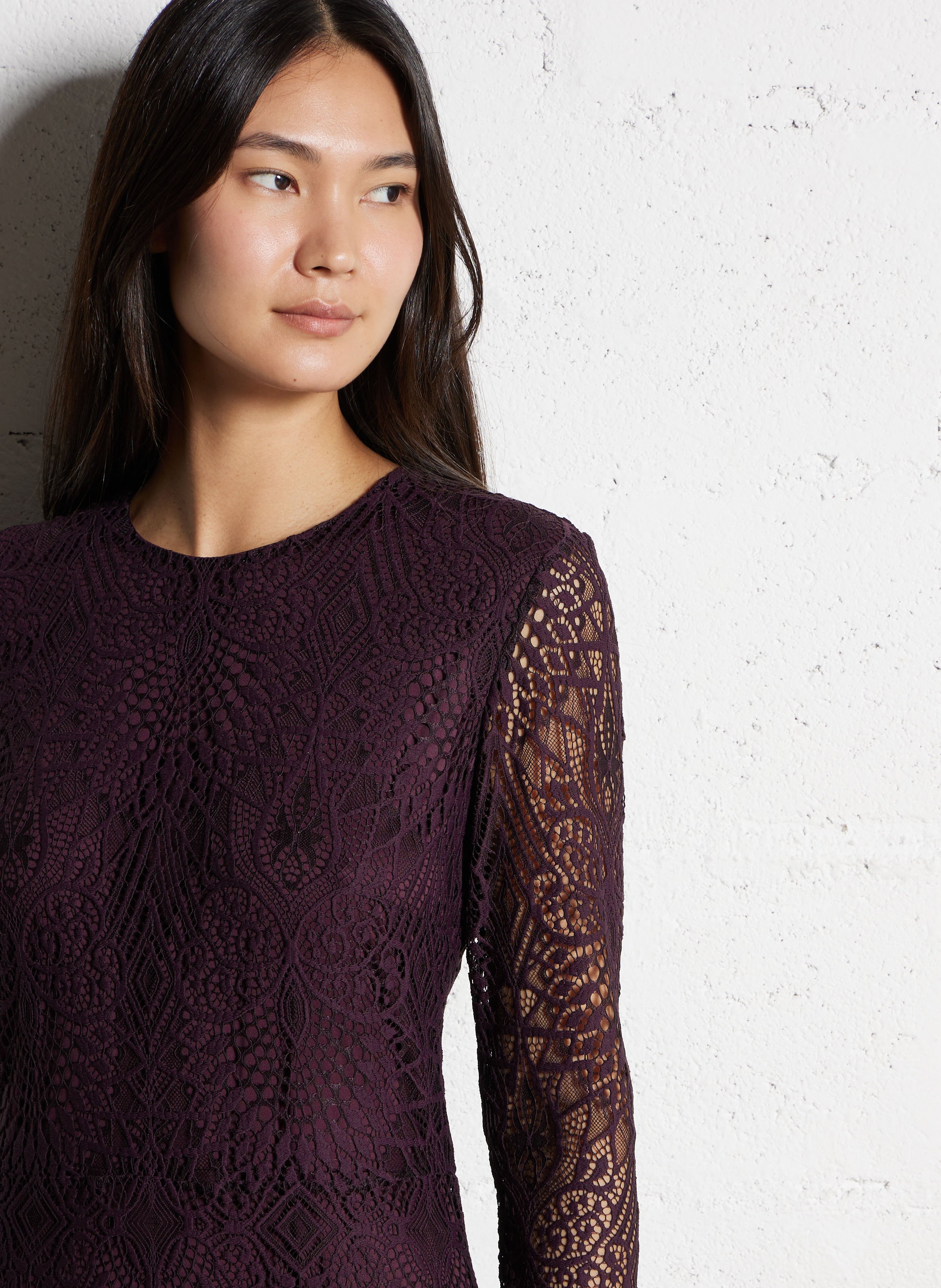 Lange jurk van kant met ronde hals IKKS Violet