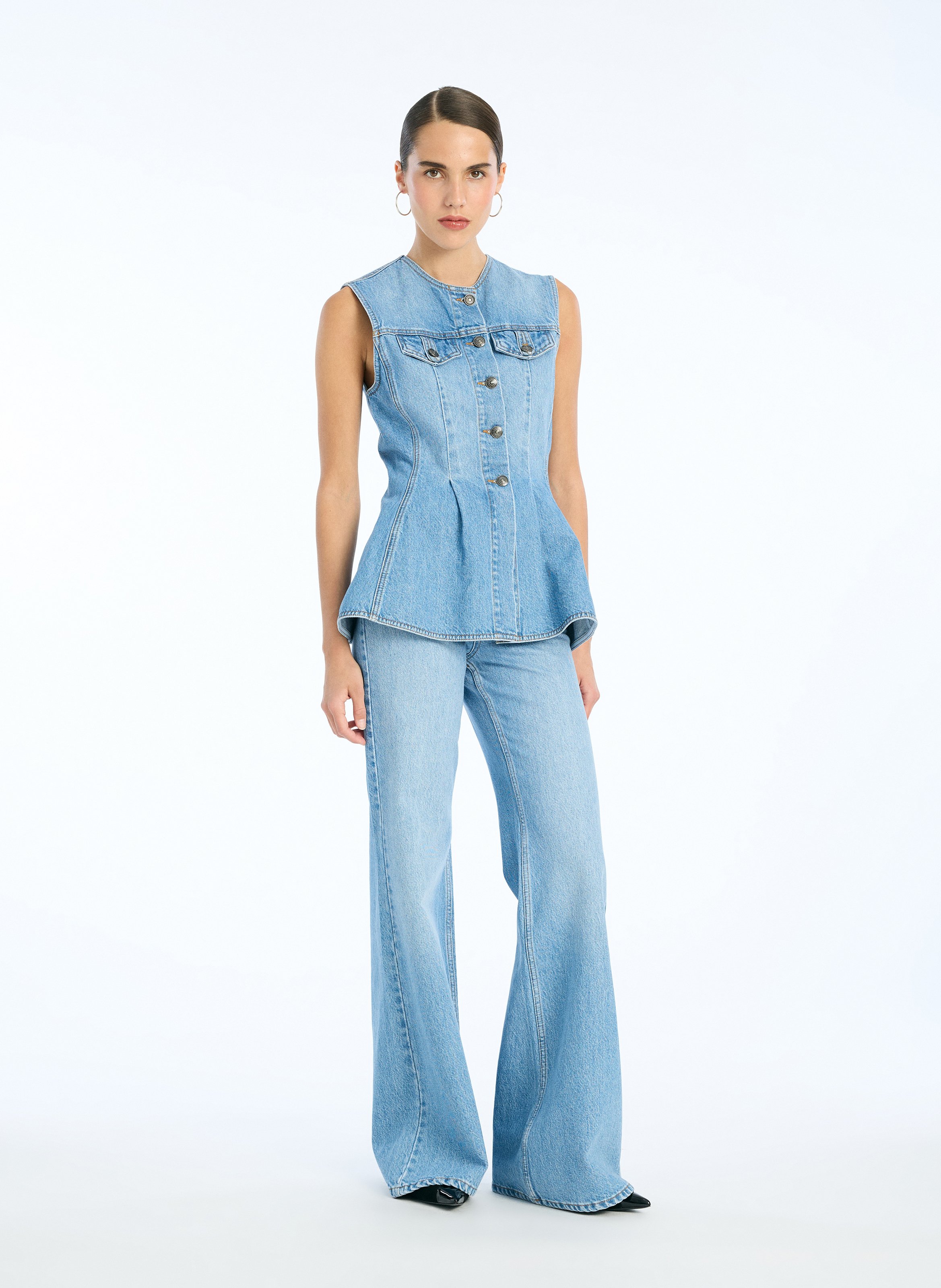 High-waisted solid color flare jeans ROTATE Blue