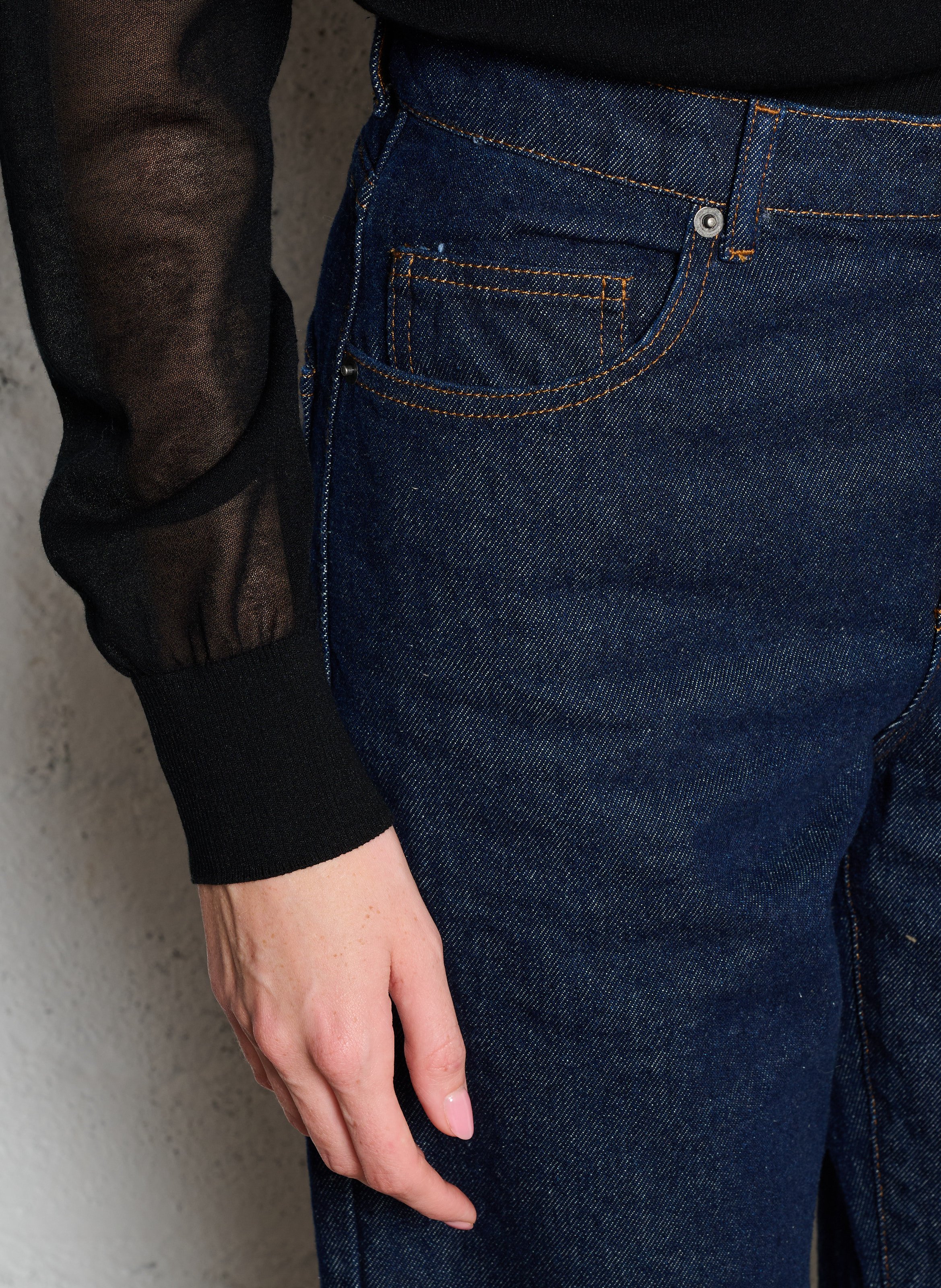 Jean droit taille haute en coton bio SOEUR Bleu