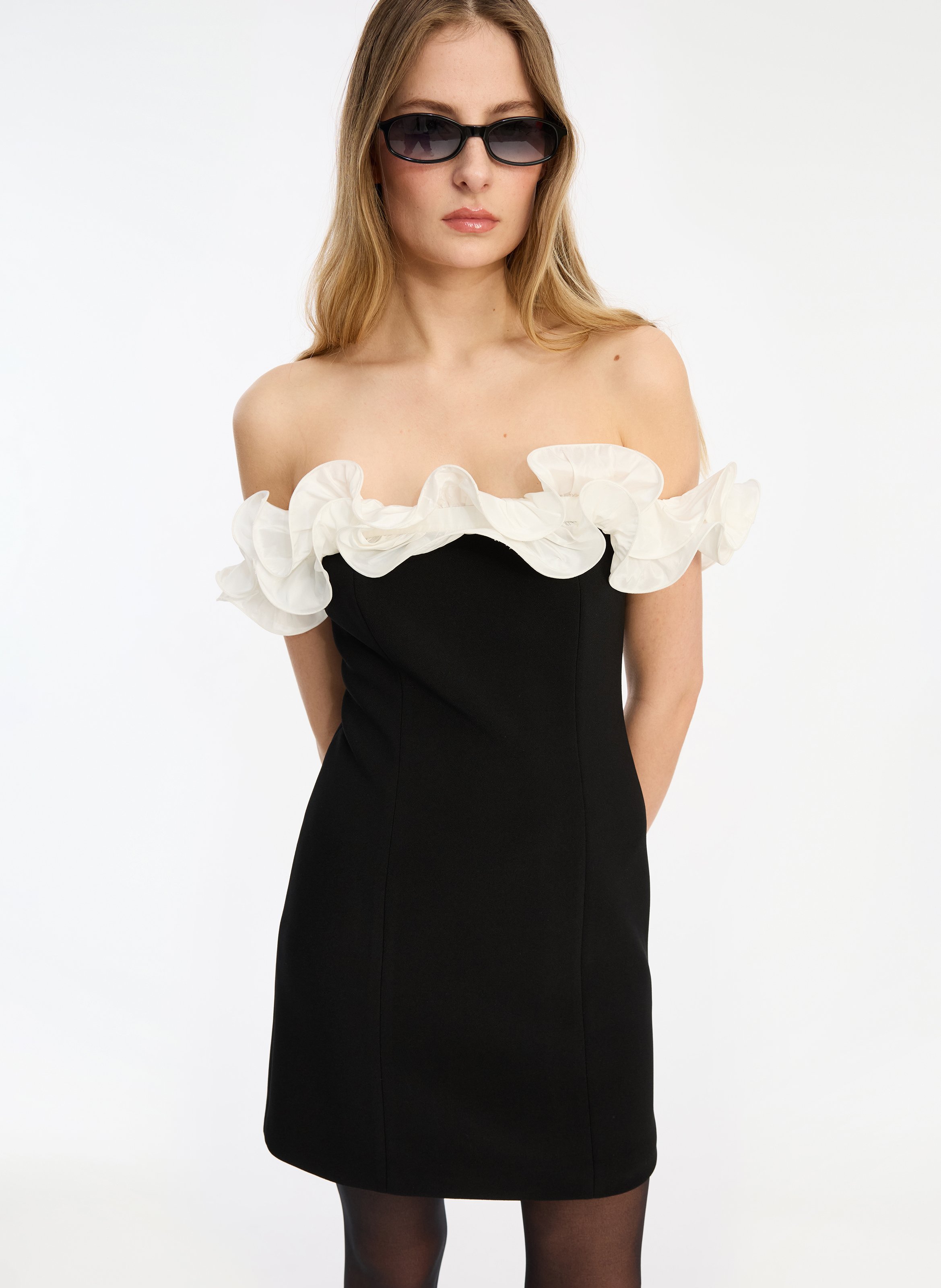 Short dress with ruffle ROTATE Black