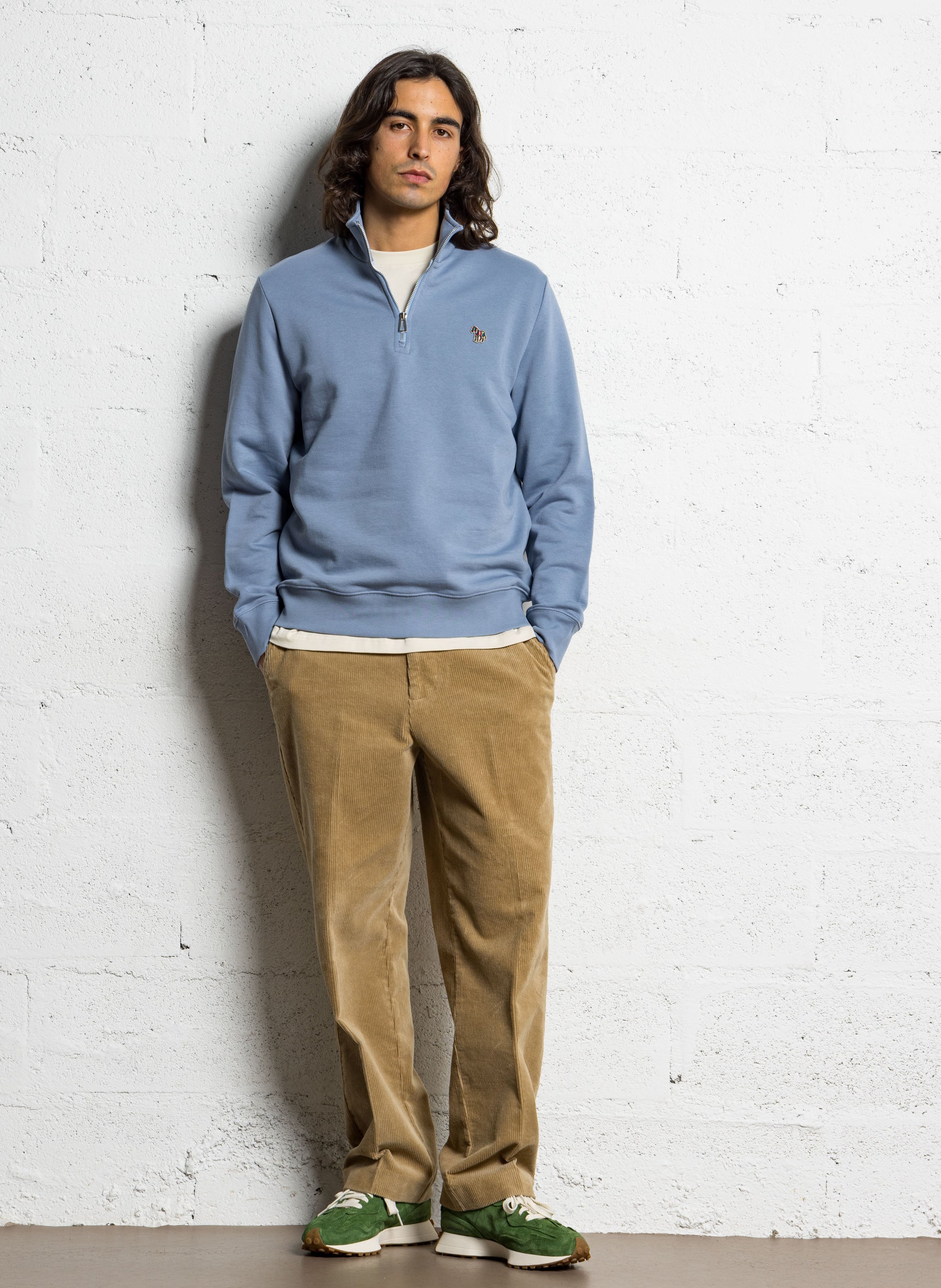 Straight sweatshirt with high collar, zip closure, and embroidery PAUL SMITH Blue
