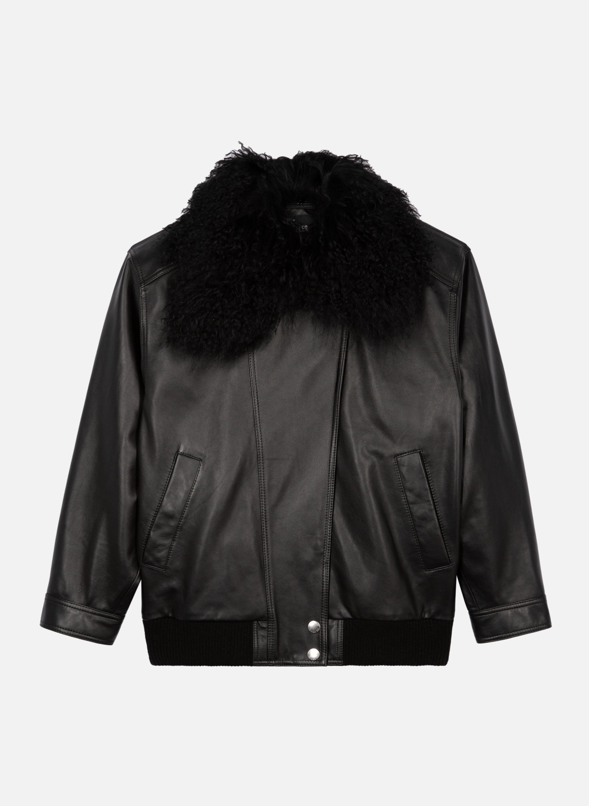 Leather jacket with removable fur collar THE KOOPLES Black