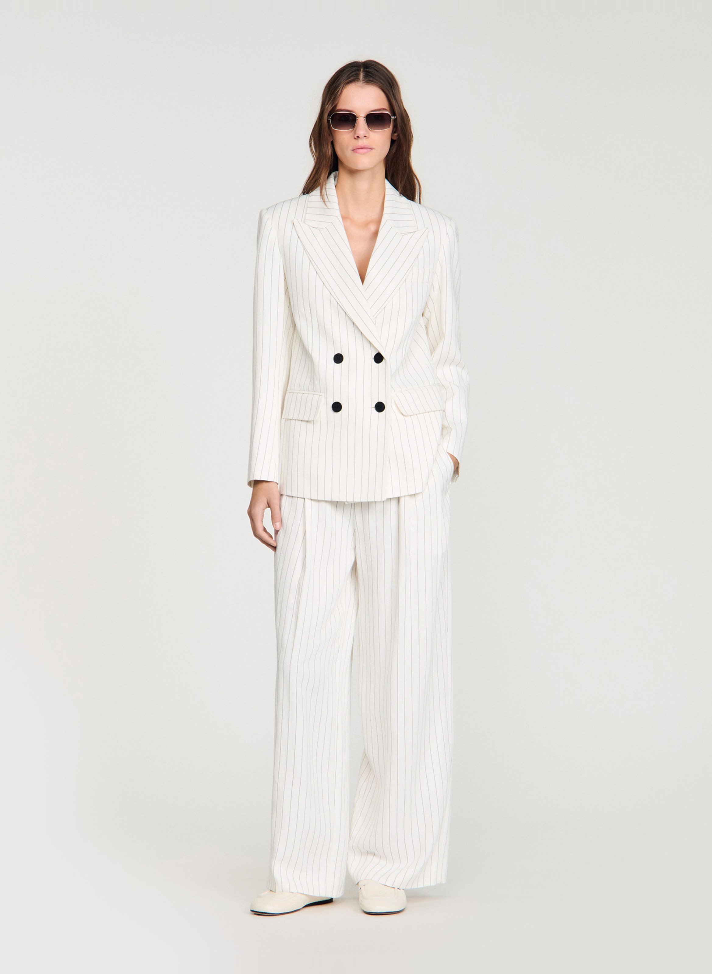 Veste ajustée col tailleur à rayures SANDRO Blanc