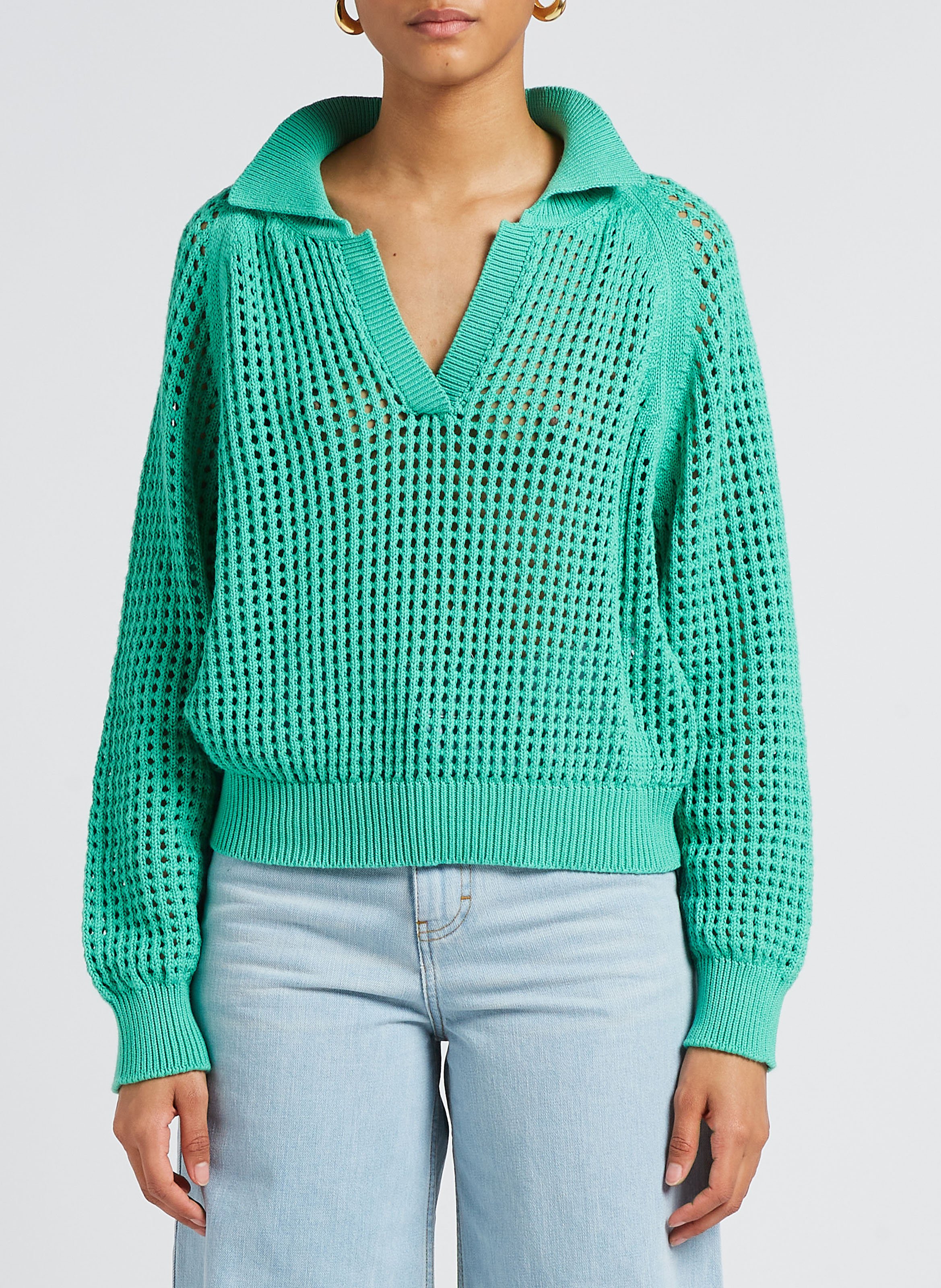 Wijd, katoenen trui met klassieke kraag MARGAUX LONNBERG Groen