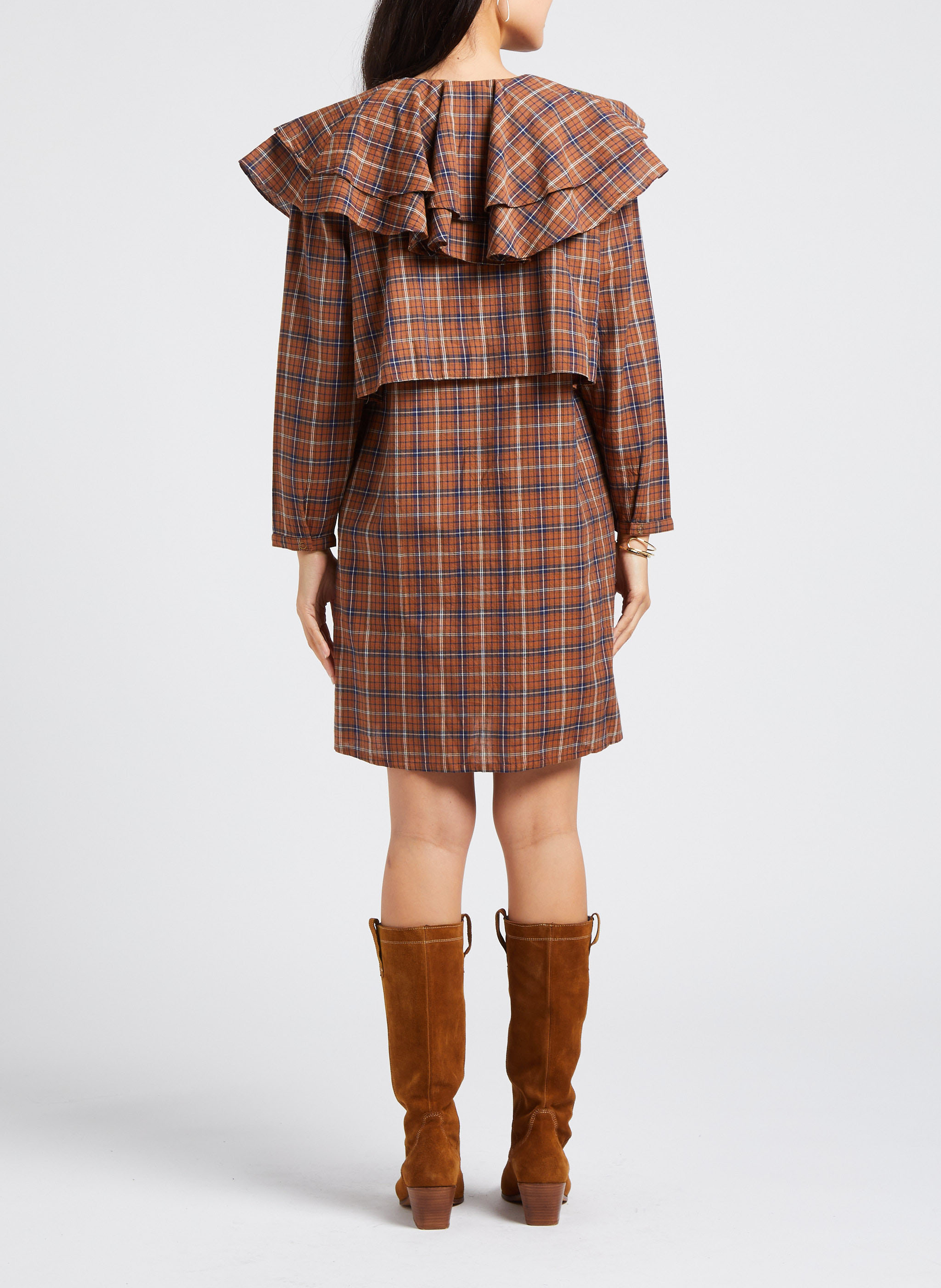 Robe droite col rond en coton BELLEPIECE Marron