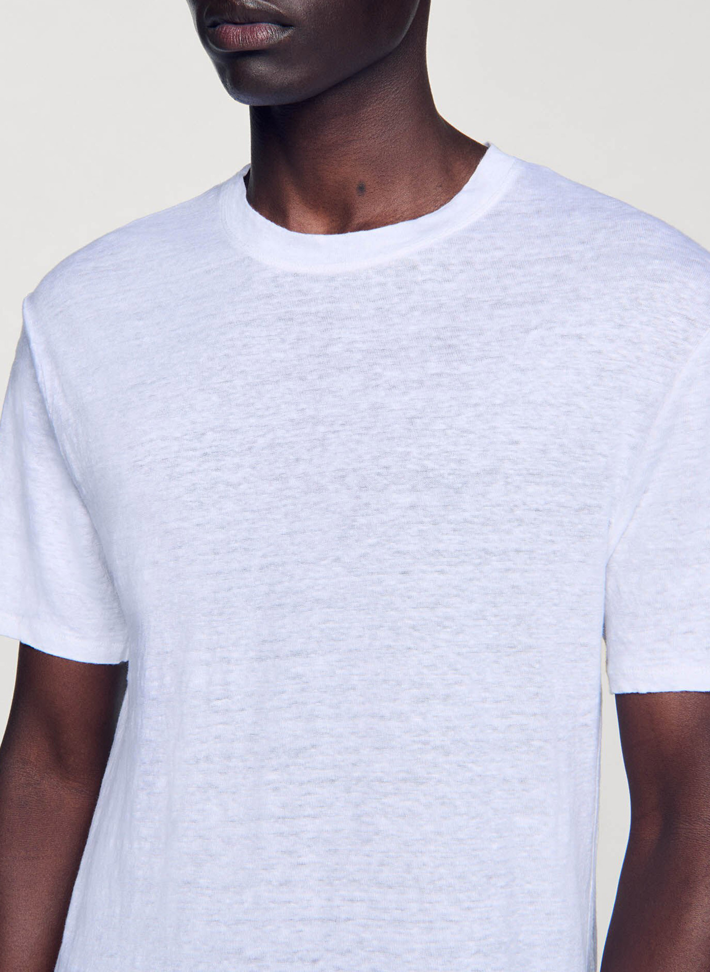 Tee-shirt col rond regular-fit en lin SANDRO Blanc