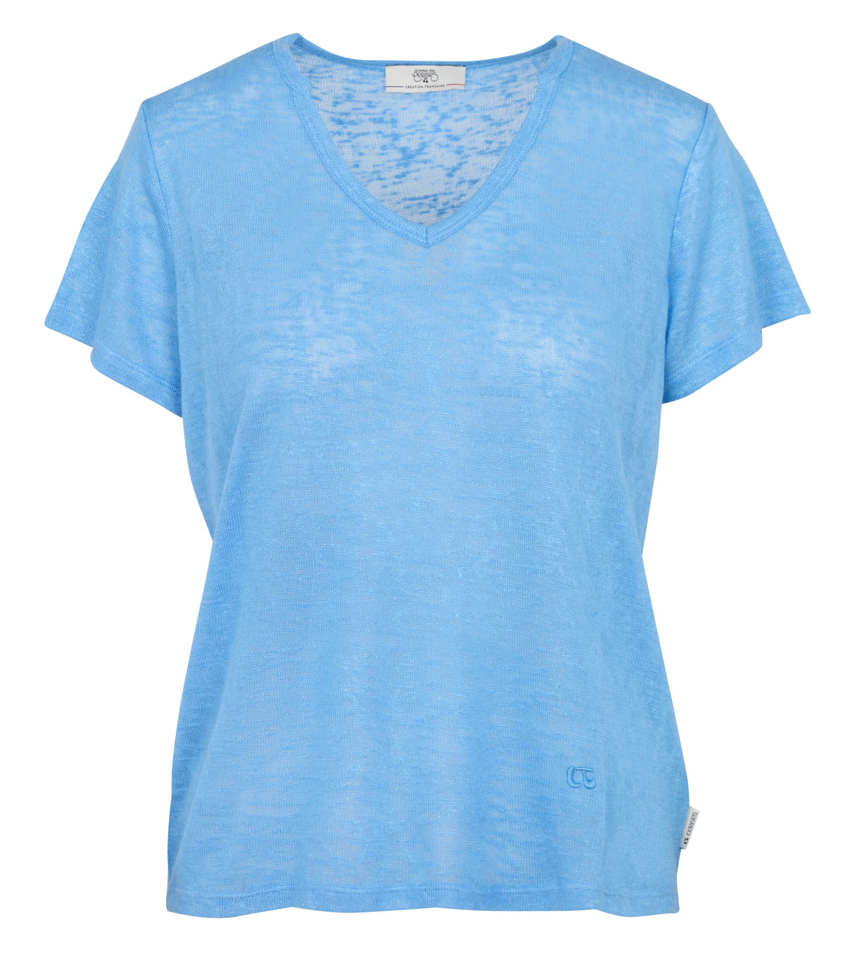 Tee-shirt droit col tunisien LE TEMPS DES CERISES Bleu