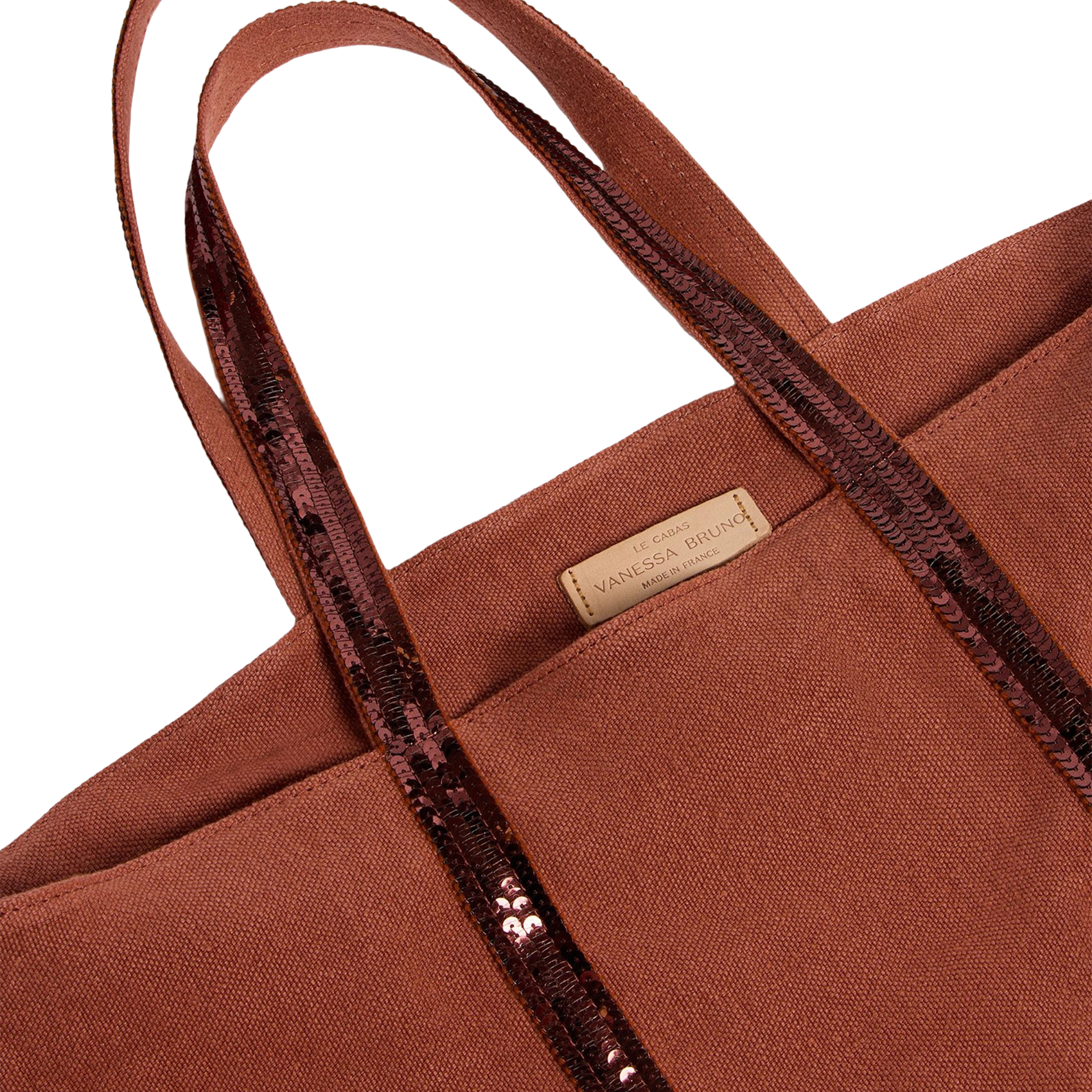 Cabas L brodé avec sequins en lin Orange