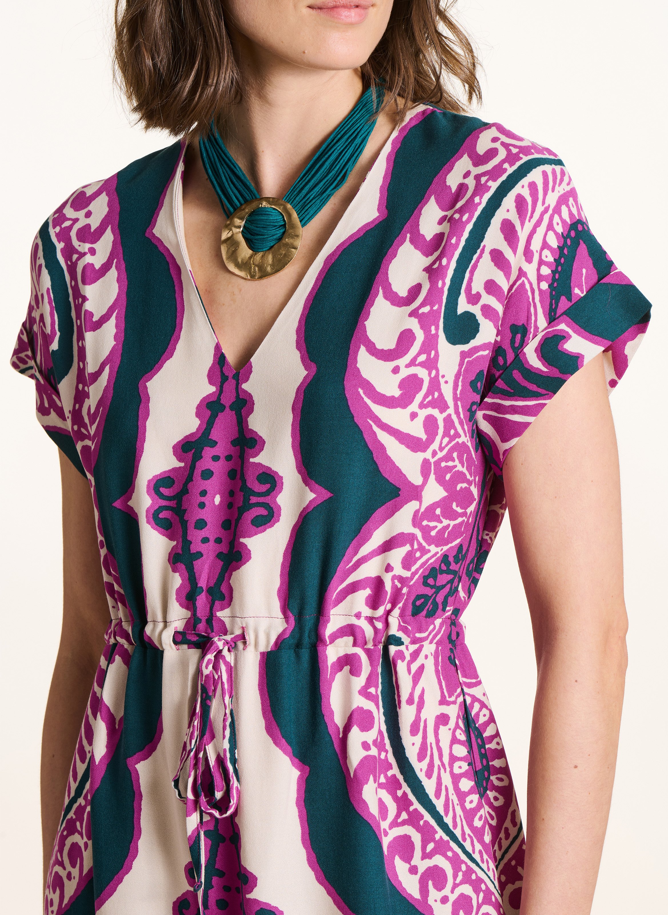 Robe longue col V imprimée LA FEE MARABOUTEE Violet