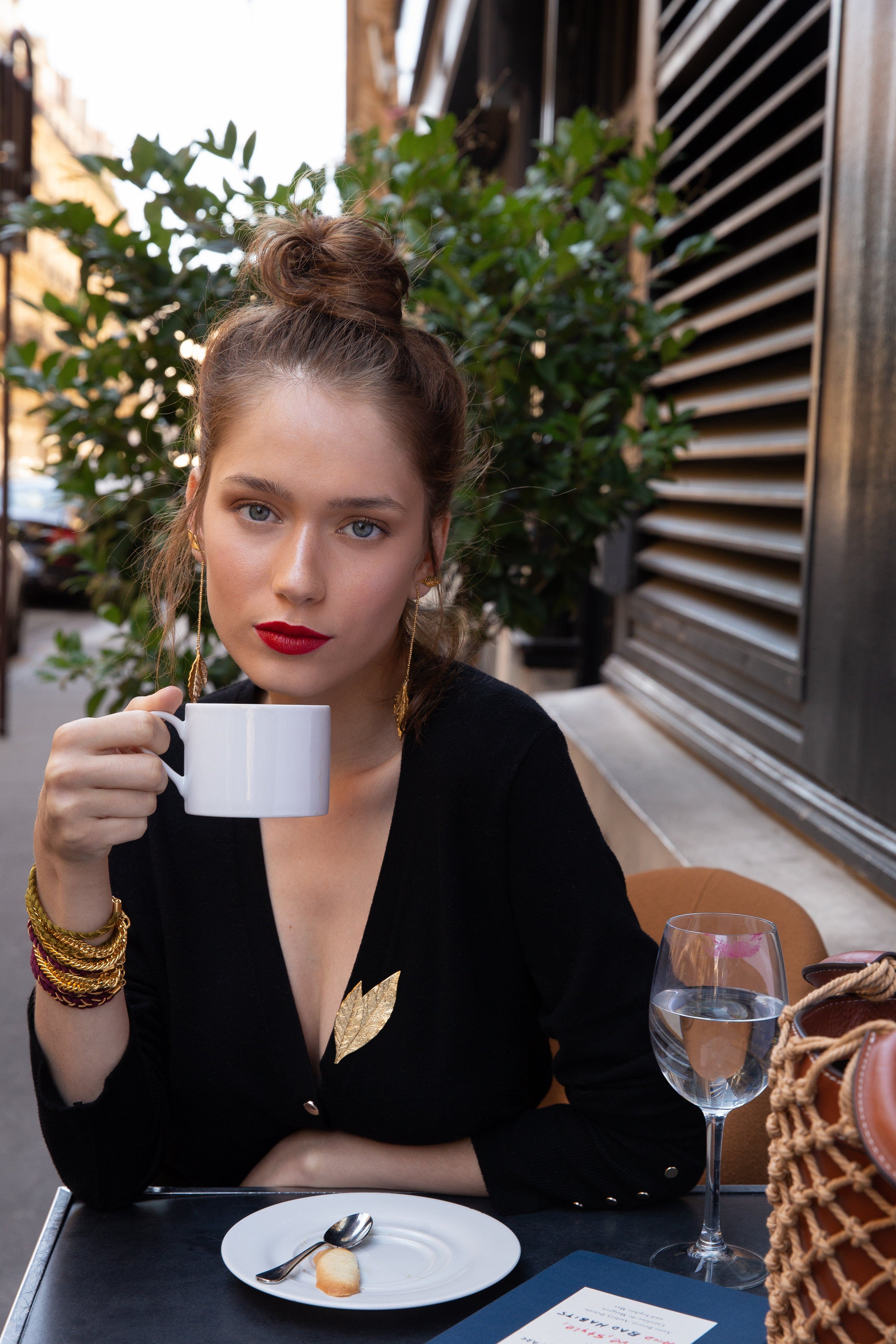 Silver-plated leaf drop earrings MONSIEUR SIMONE Golden