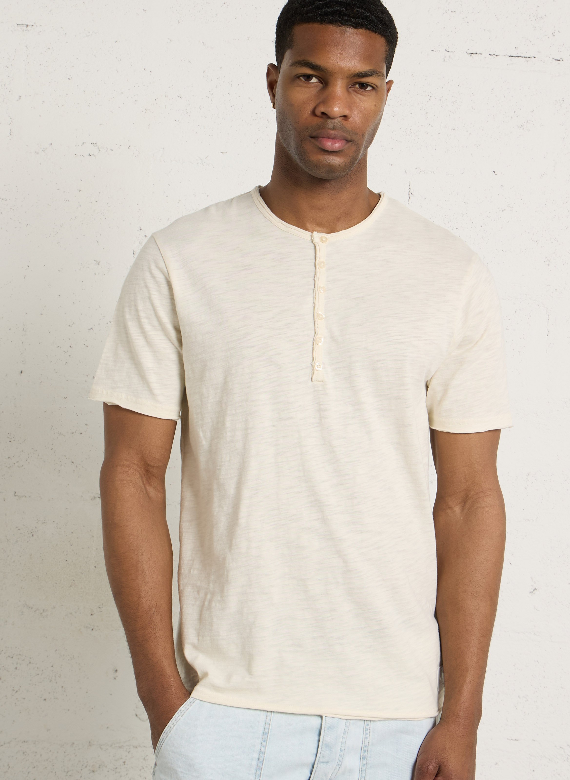 Tee-shirt droit col rond boutonné en coton LE TEMPS DES CERISES Blanc