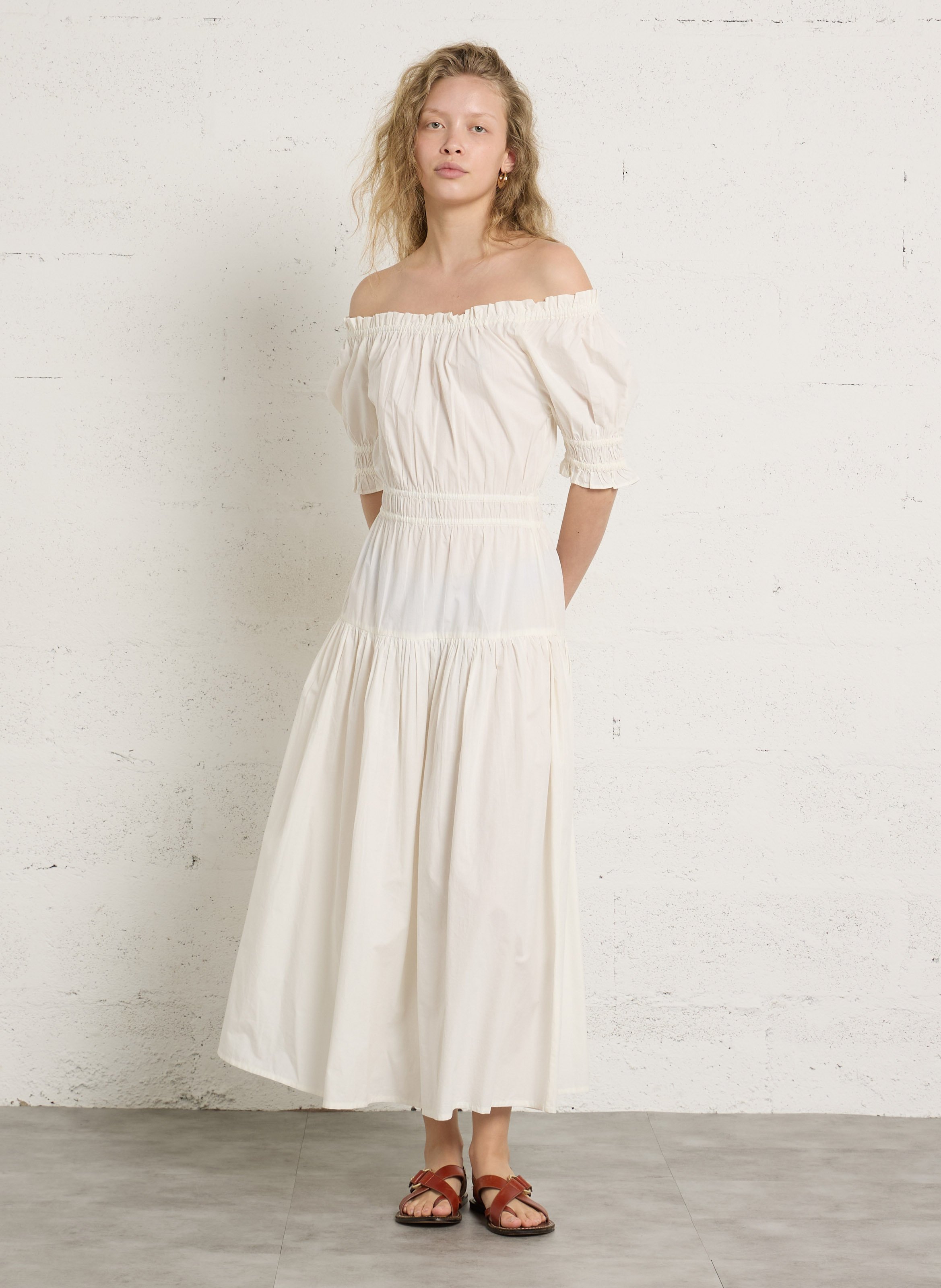 Robe longue col bateau en coton PETITE MENDIGOTE Beige