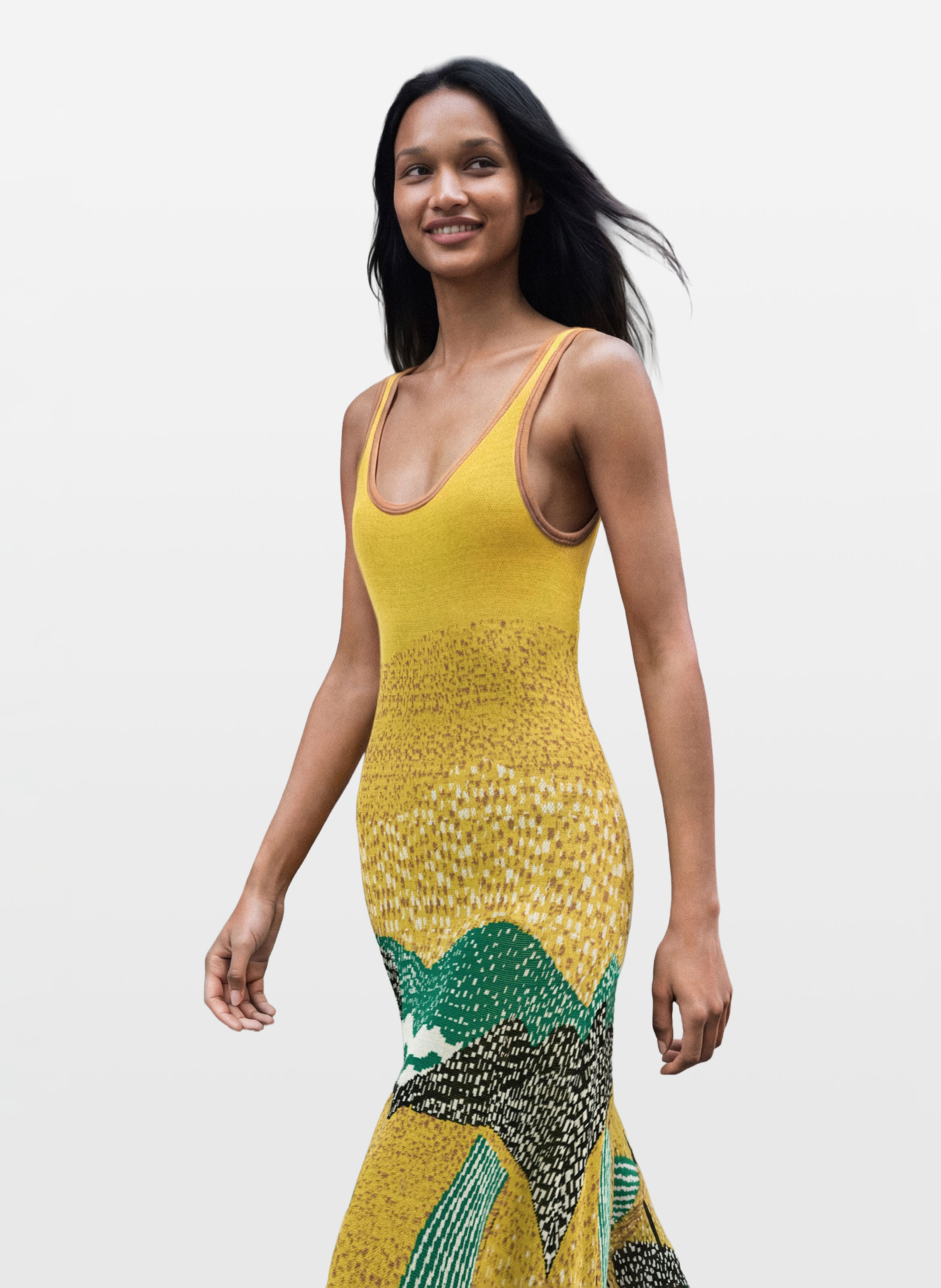 Langes Kleid mit Print DESIGUAL Gelb