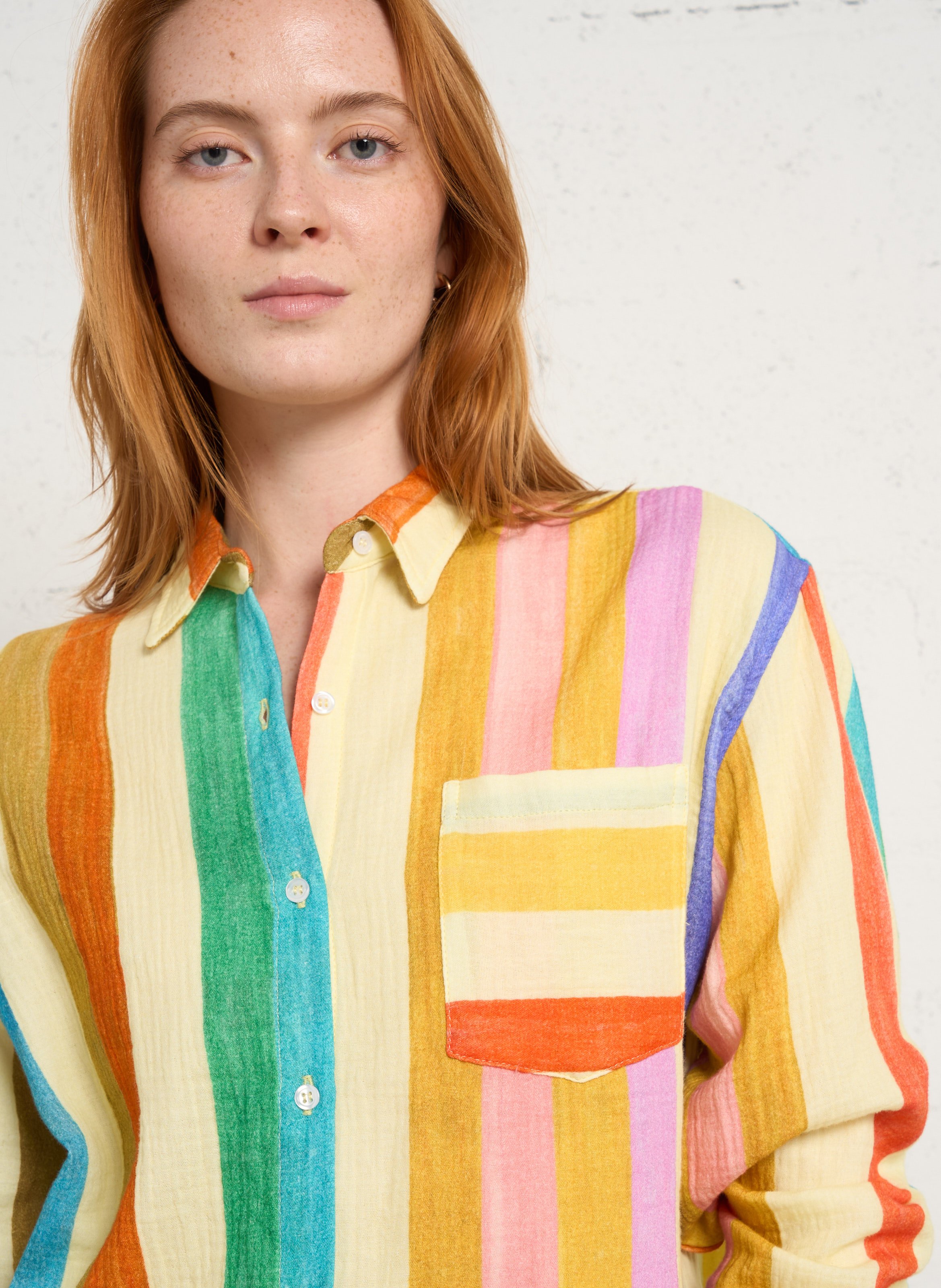 Chemise ample col classique rayée en gaze de coton G.KERO Multicolore