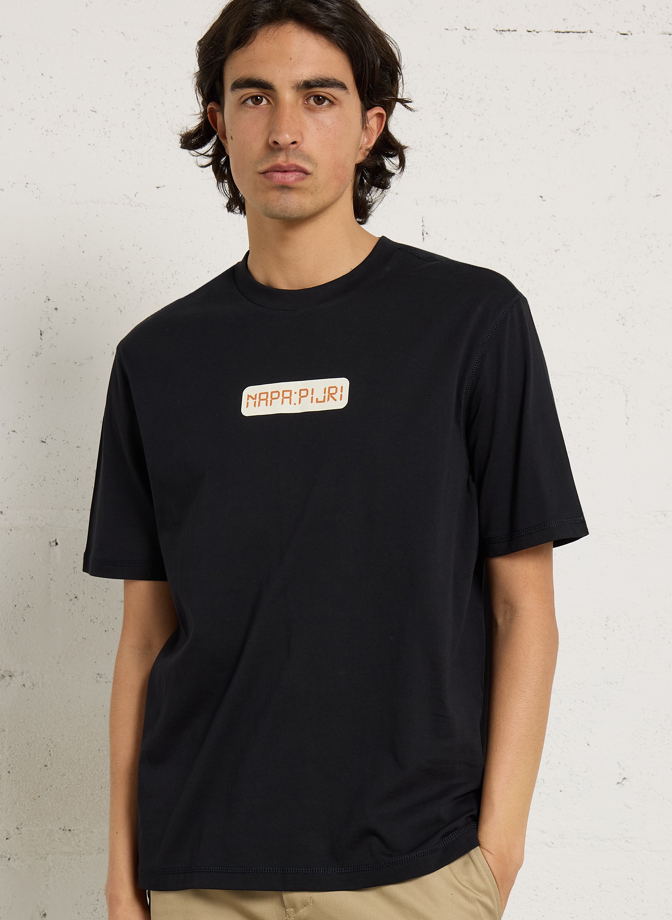 Recht, katoenen T-shirt met zeefdruk NAPAPIJRI Zwart