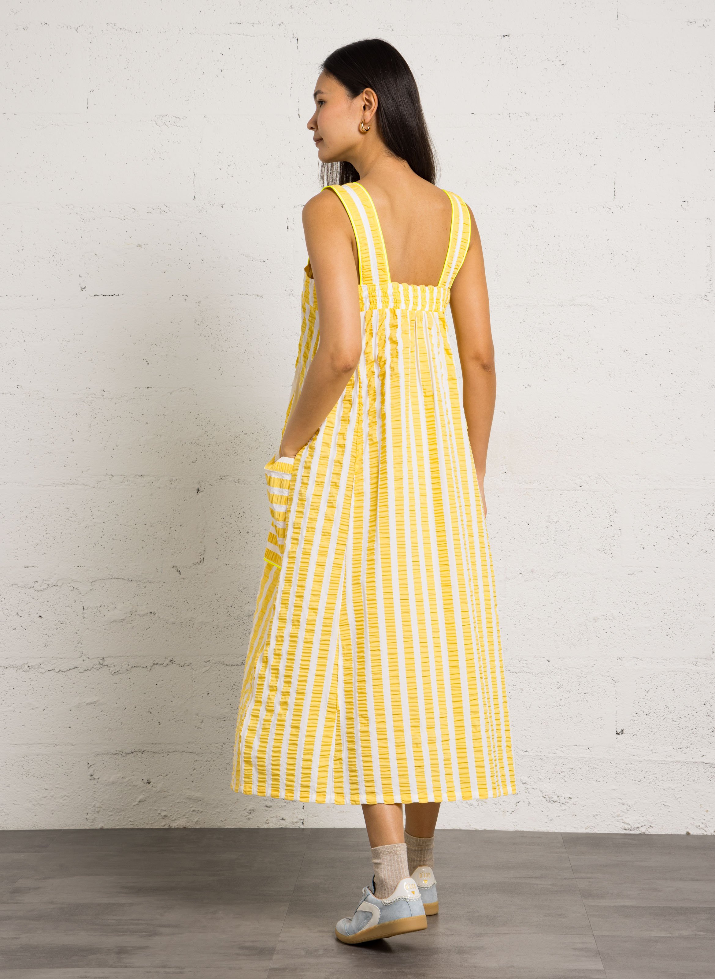 Gerade geschnittenes Midikleid aus Leinen DR BLOOM Gelb