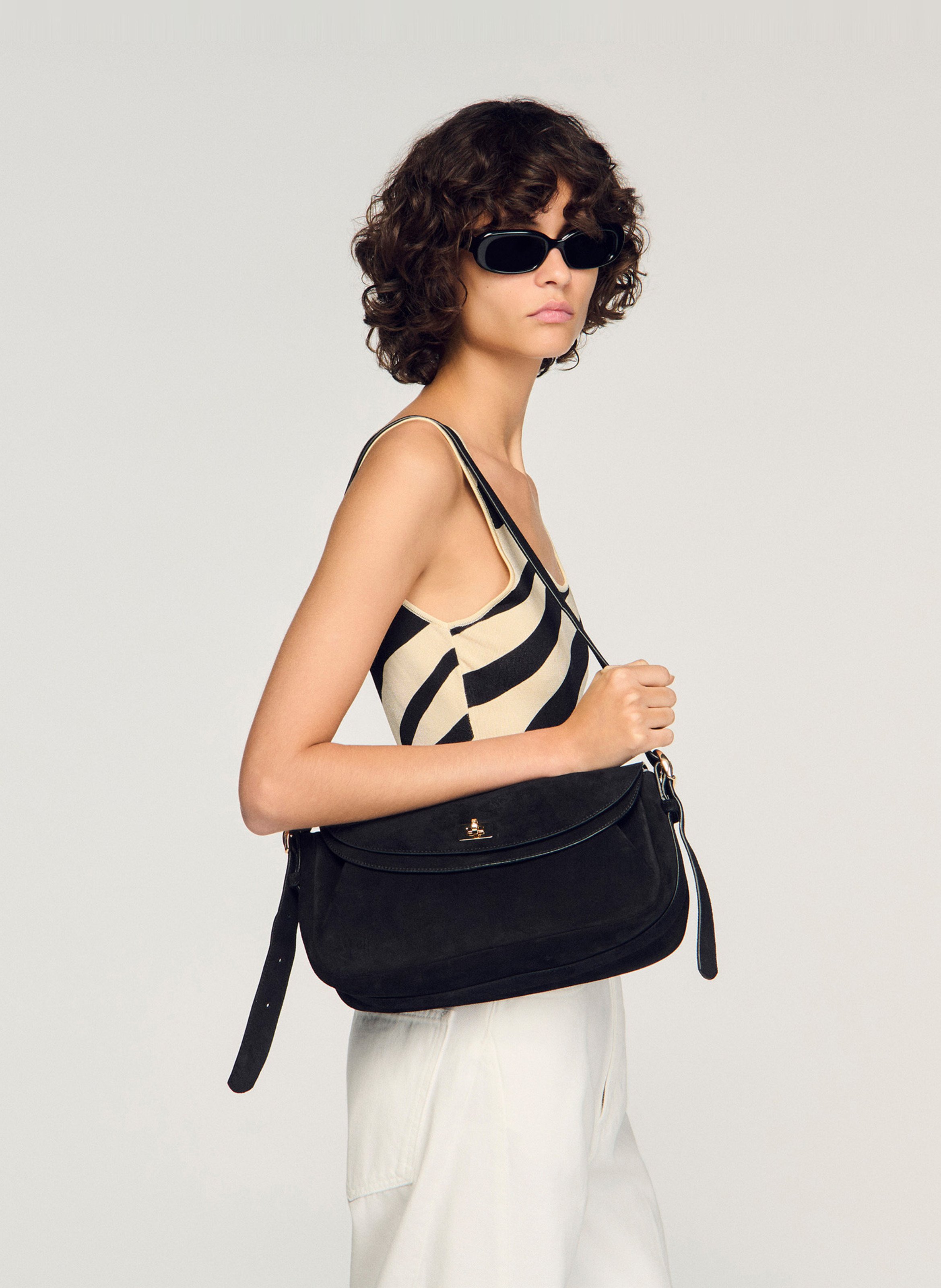 Leather clutch bag SANDRO Black