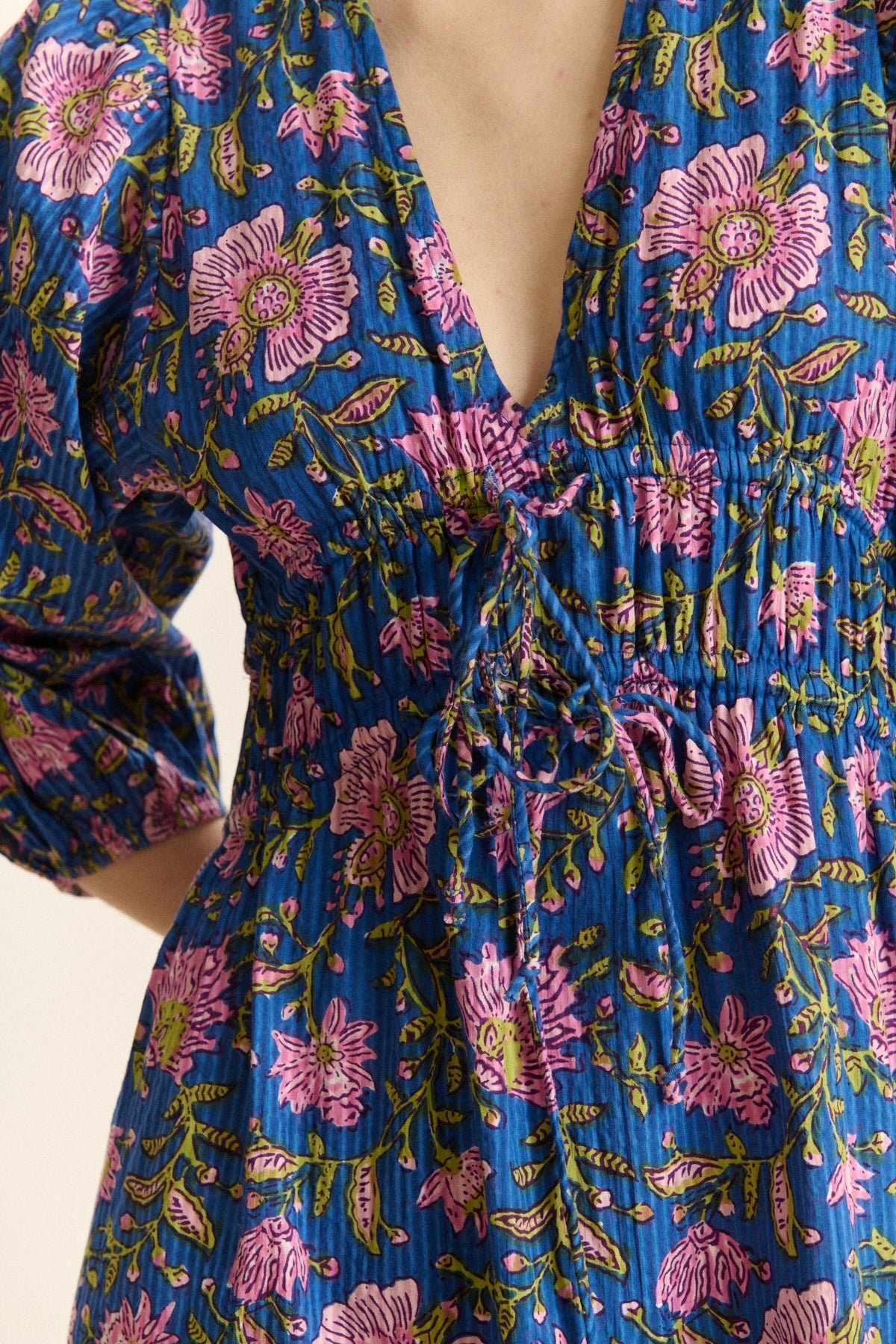Robe midi manches 3/4 imprimée GARANCE PARIS Bleu