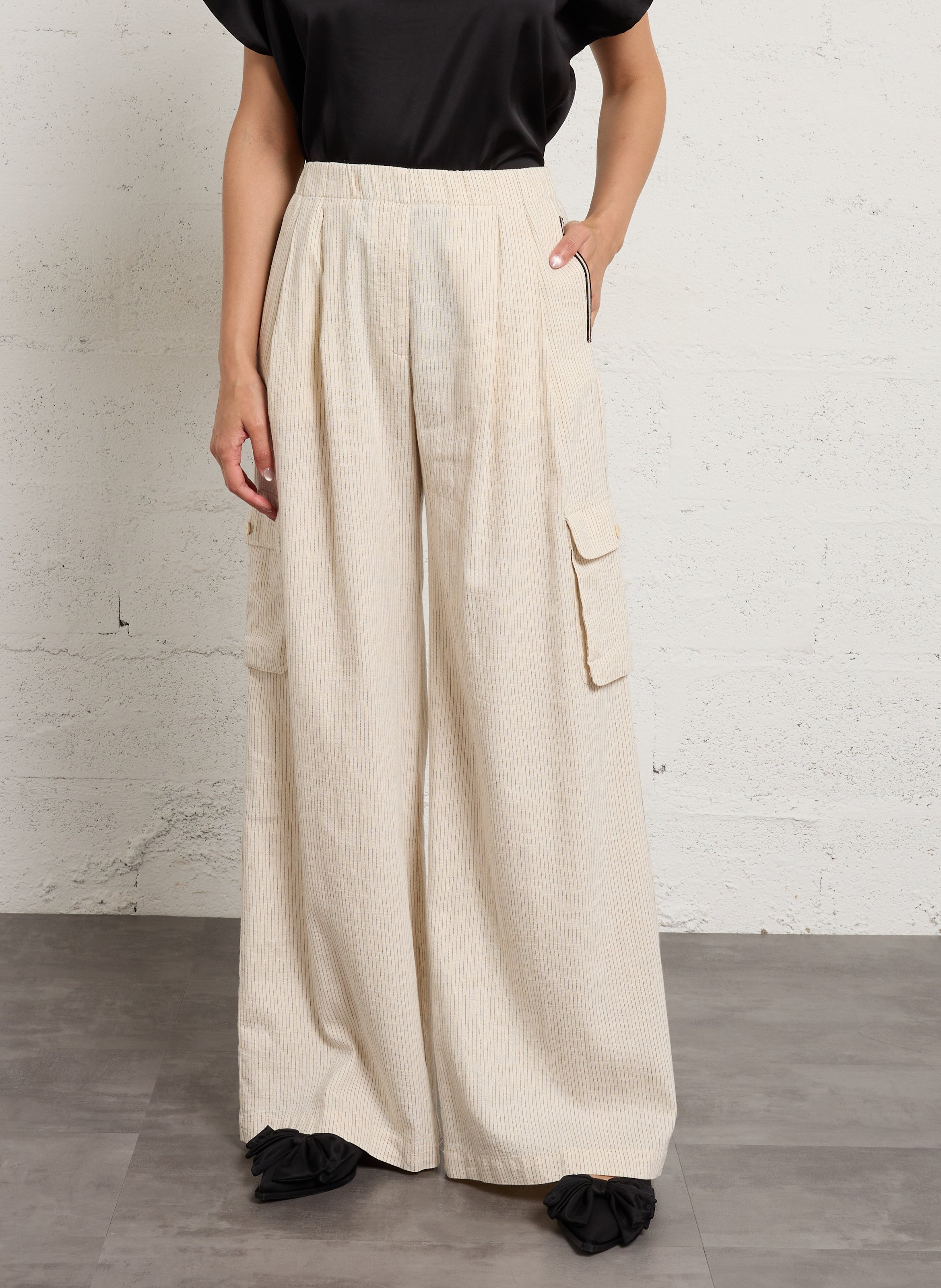Pantalon large à rayures DIEGA Beige