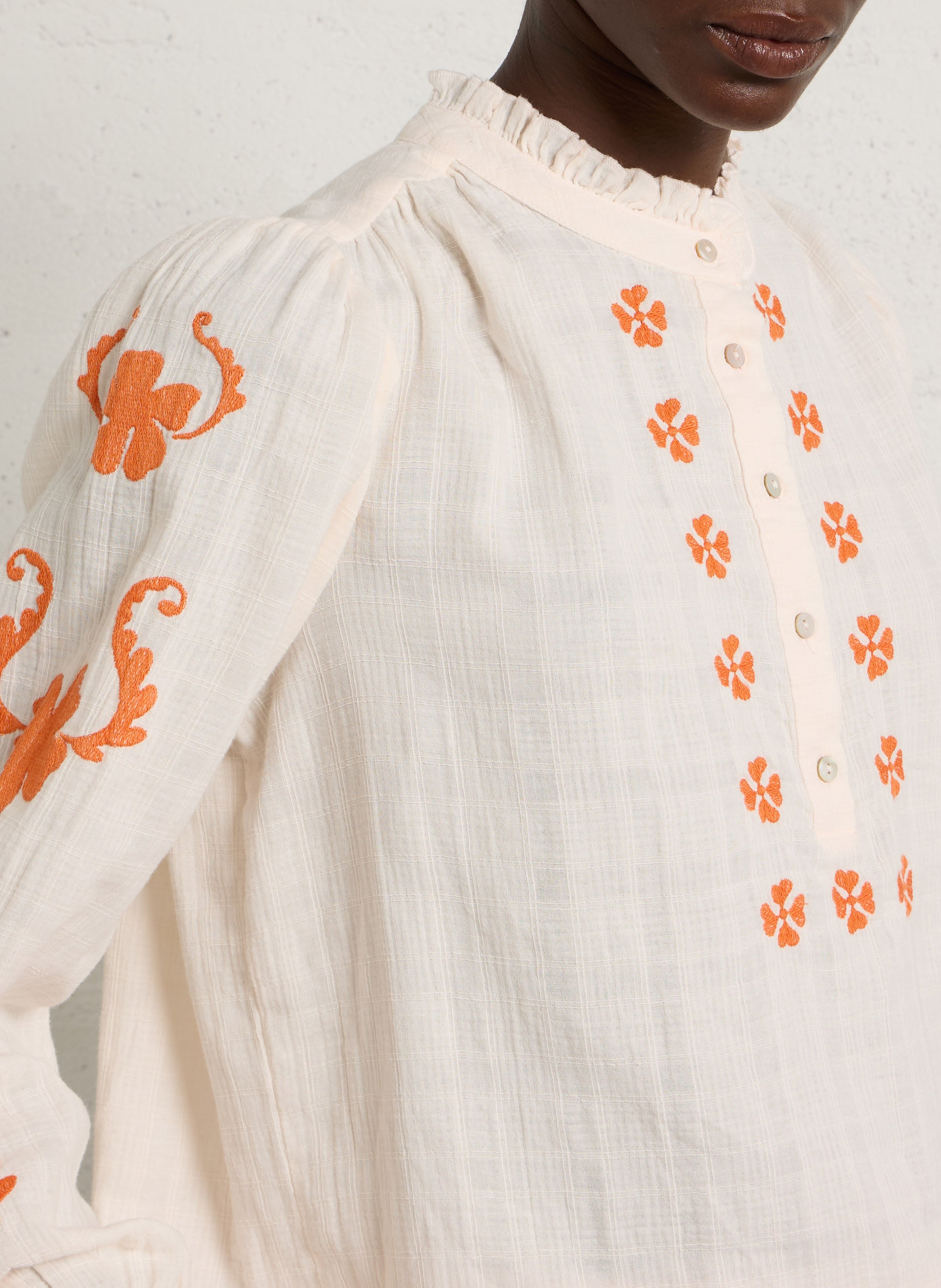 Rechte blouse met ronde hals van geborduurd katoen MAISON 123 Oranje