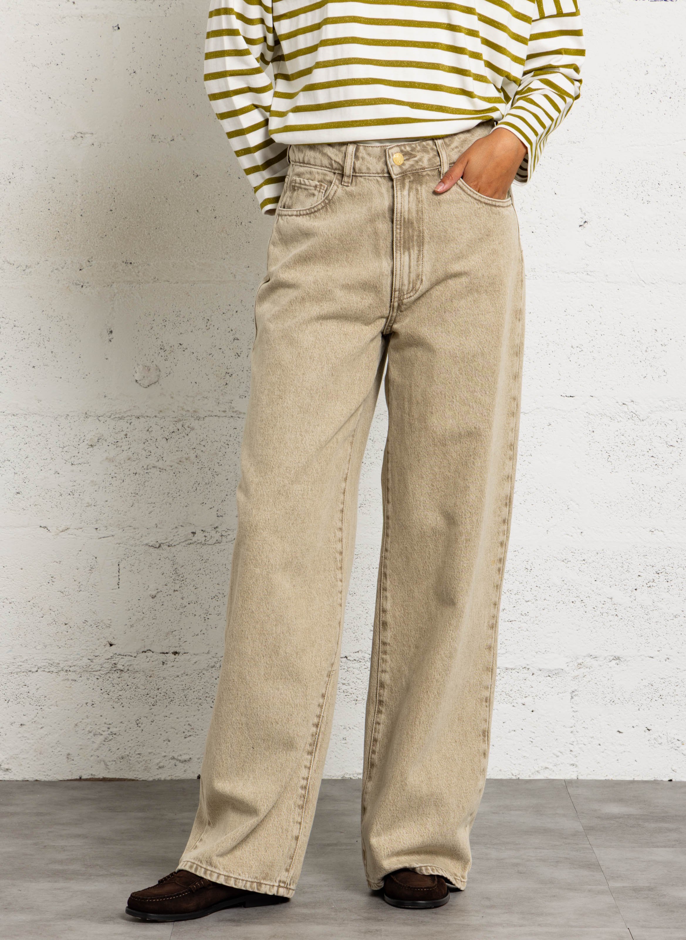 Wide-leg cotton-blend jeans DES PETITS HAUTS Pink