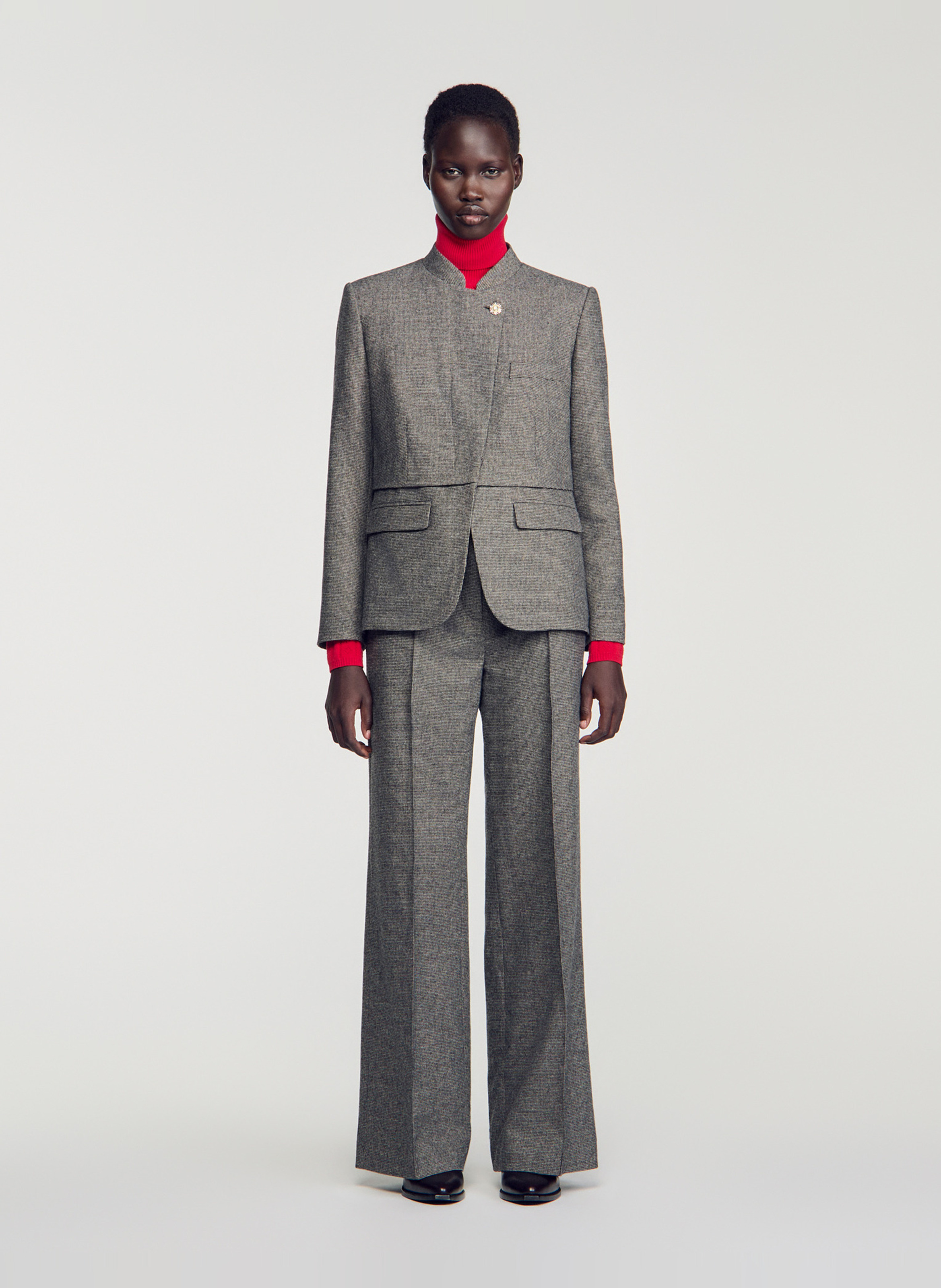 Veste col montant en laine mélangée SANDRO Gris