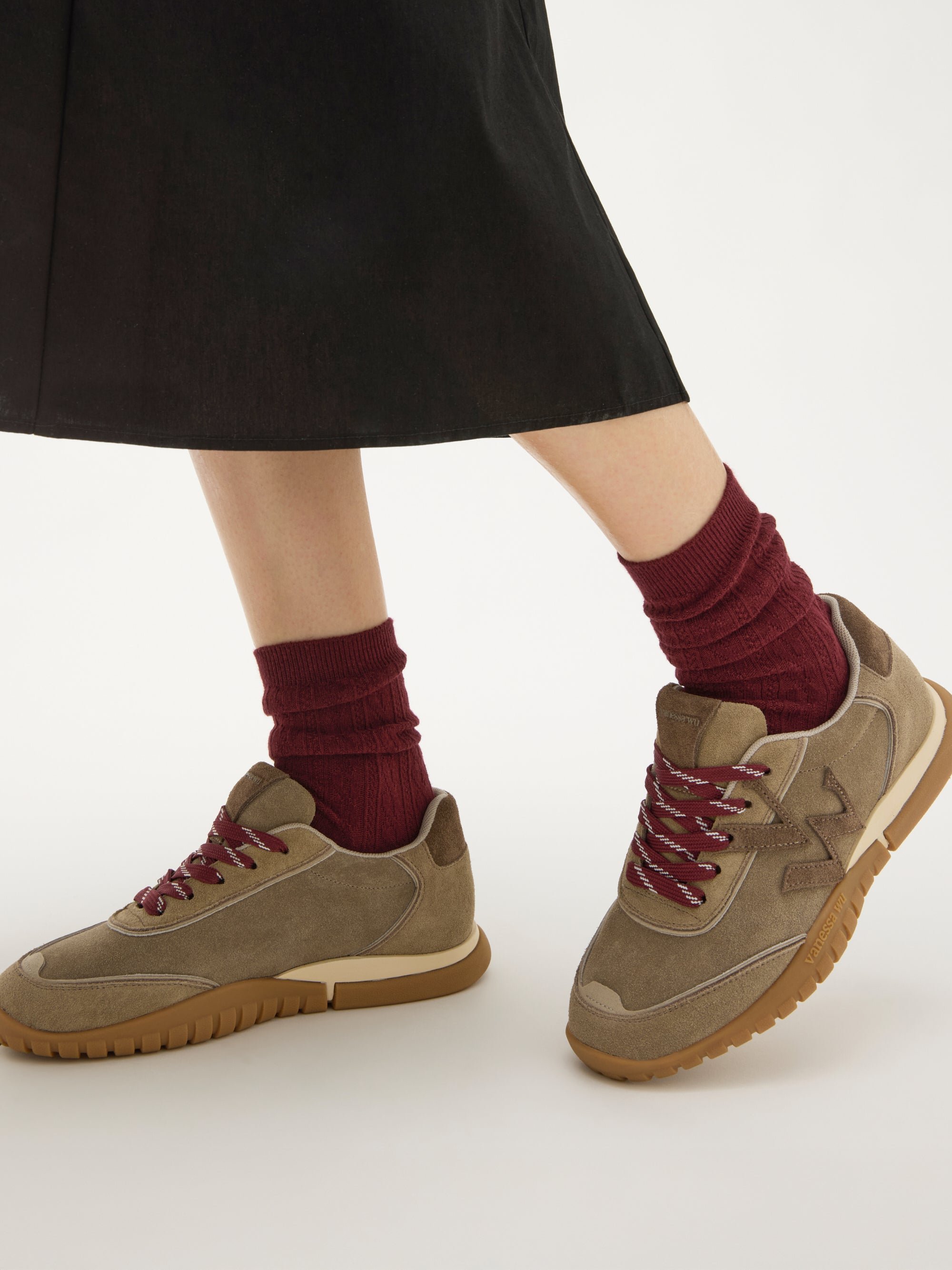 Ribbed Braided High Socks VANESSA WU Red