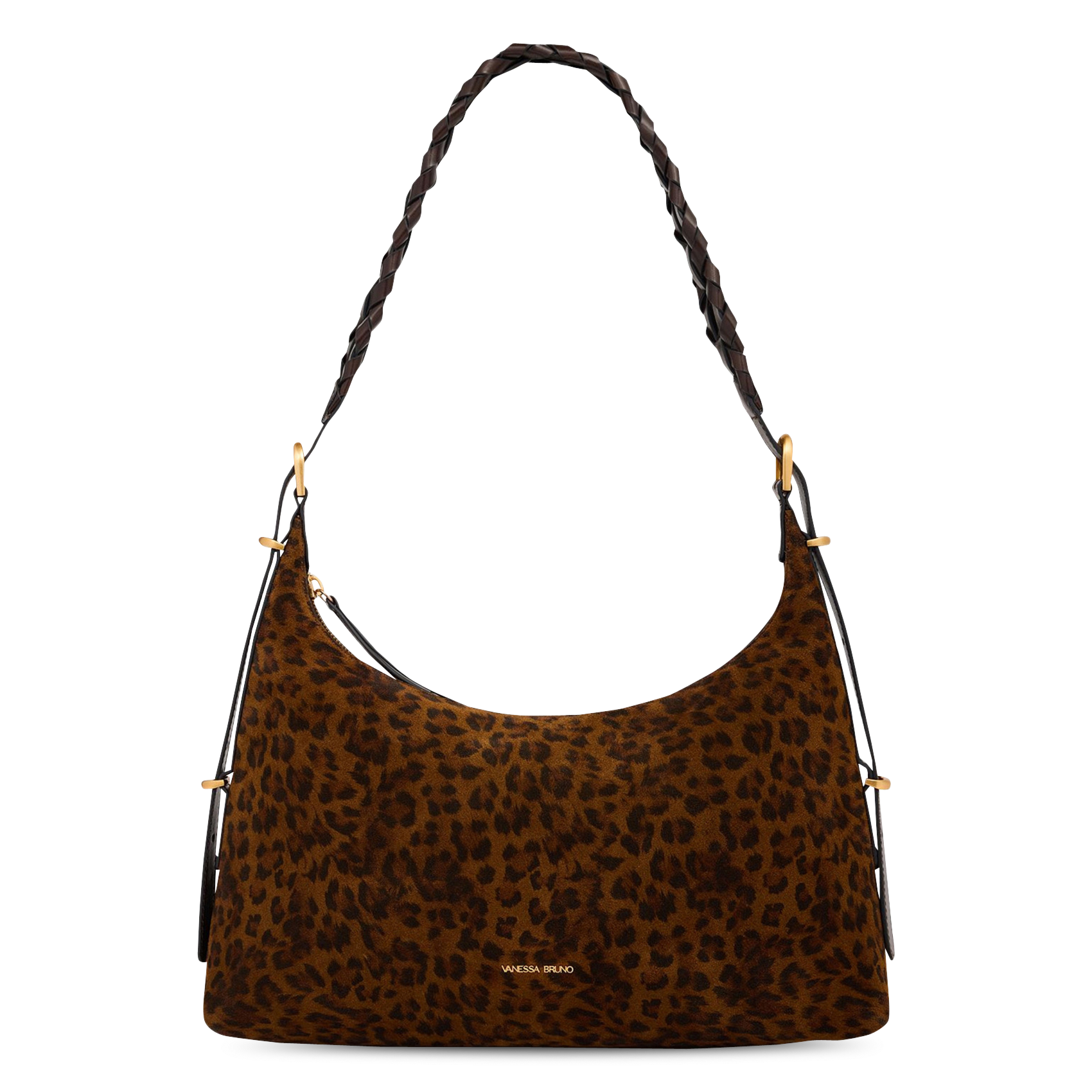 Leopard print suede leather hobo bag VANESSA BRUNO Brown