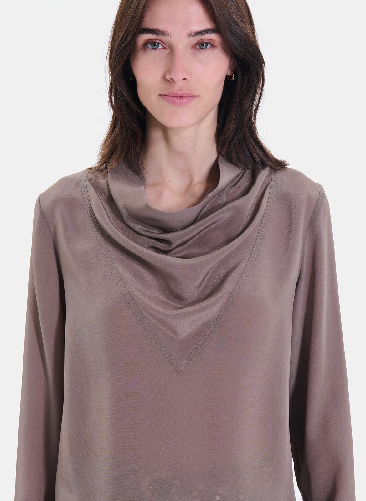 Top manches longues ample drapé en soie ZAPA Grijs