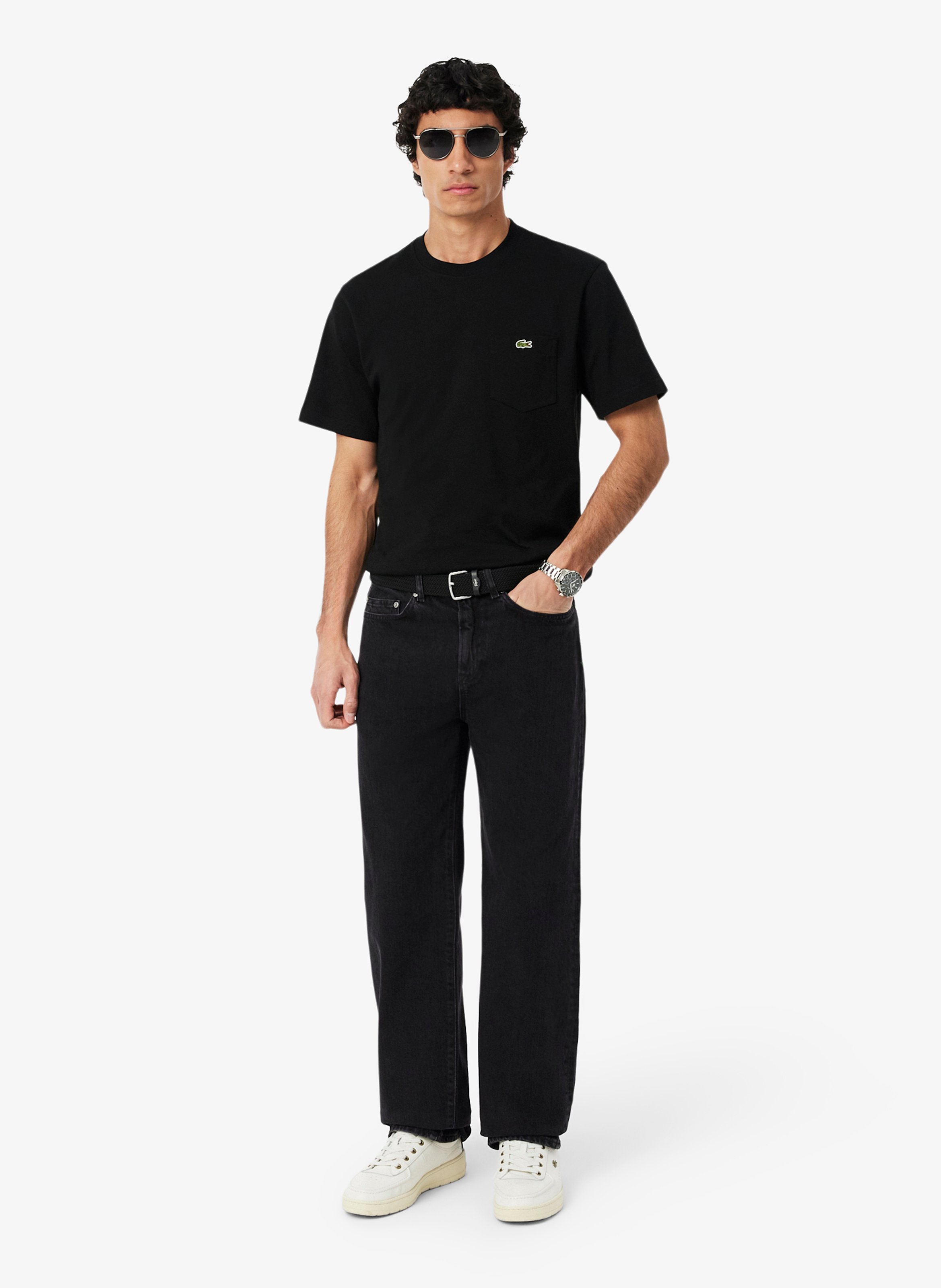 Jean droit en coton LACOSTE Black