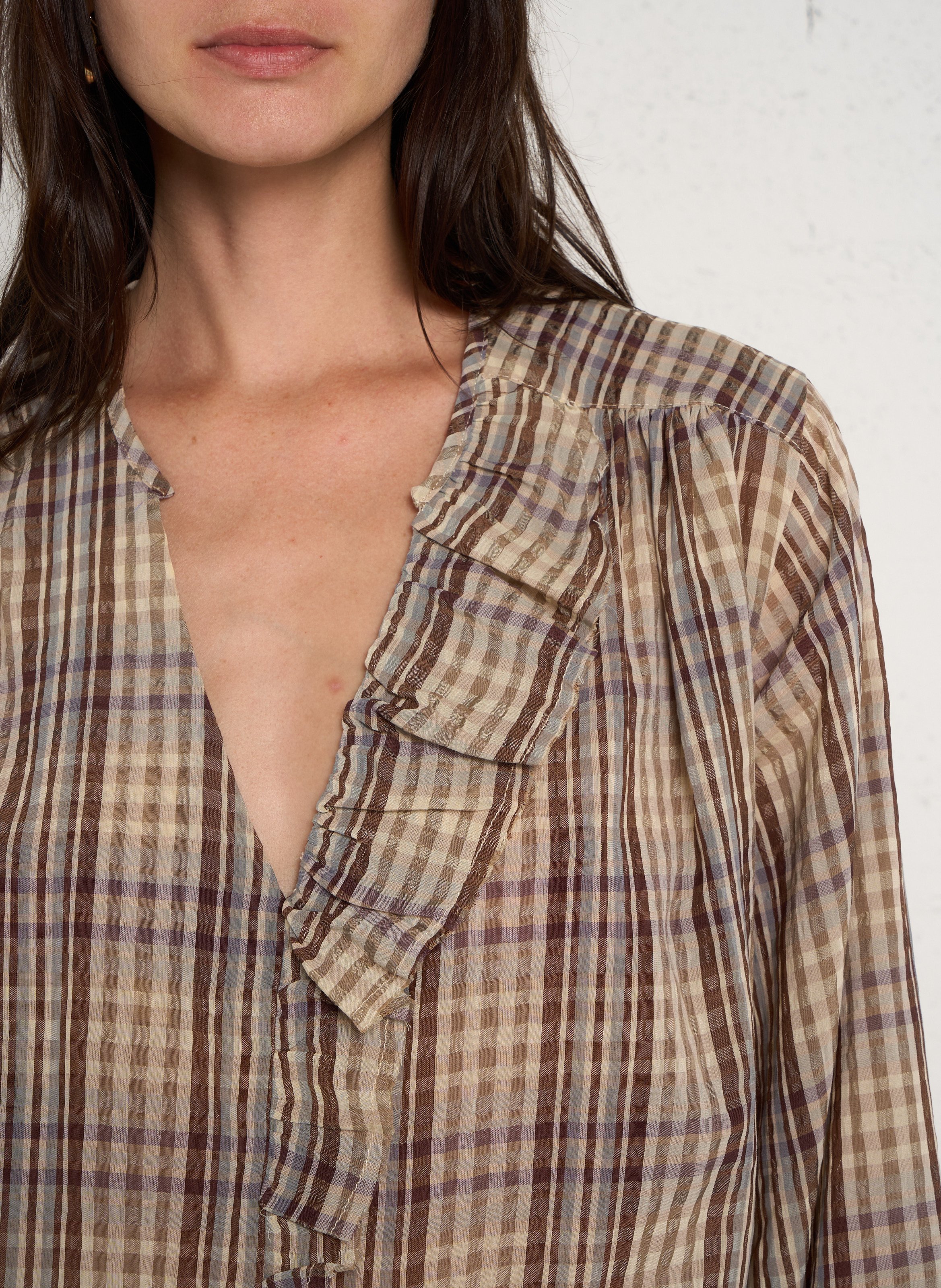 Ruime blouse met V-hals van gemengd katoen HOD PARIS Violet