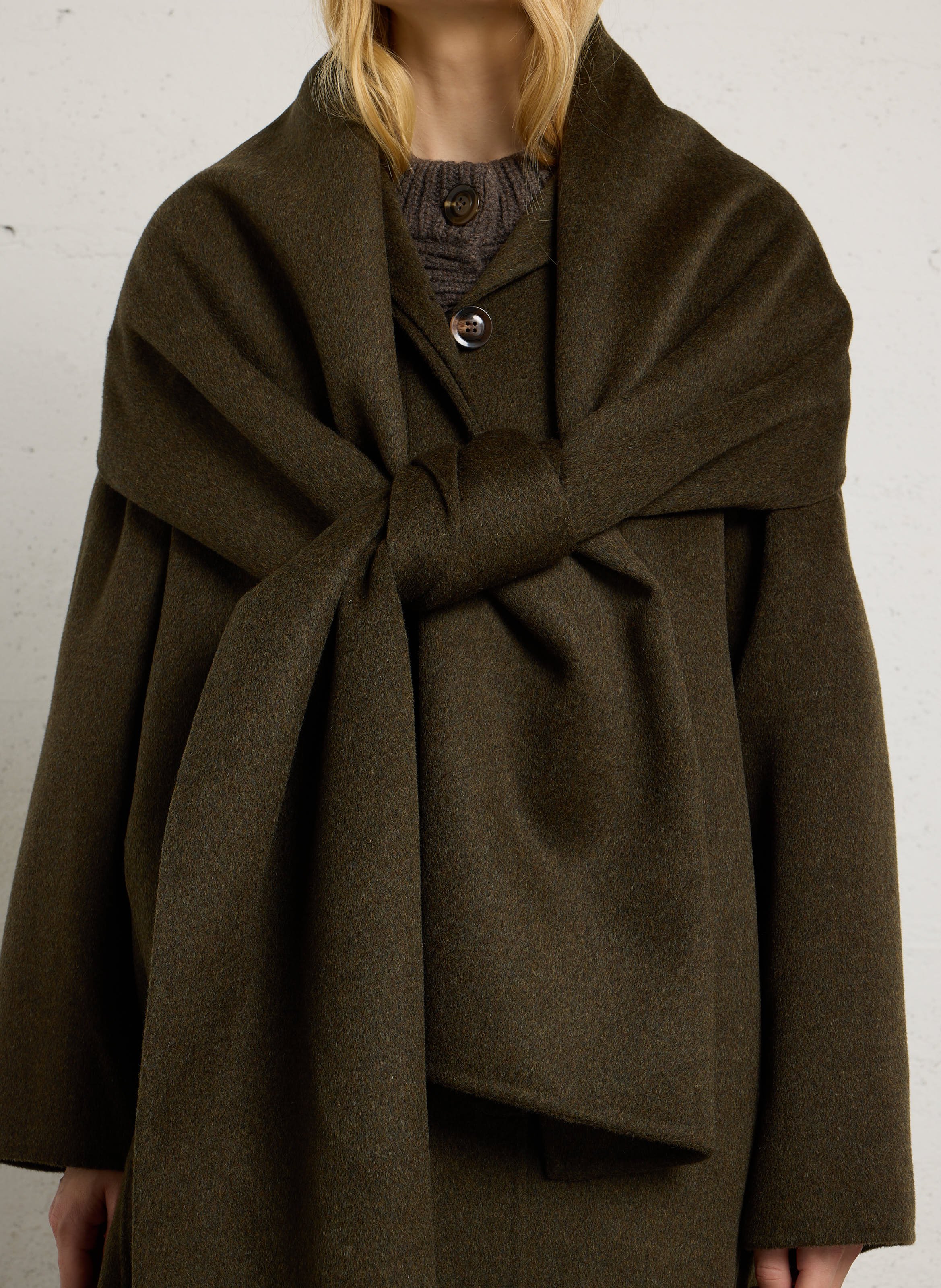 Manteau oversize à écharpé en laine mélangée SOEUR Kaki