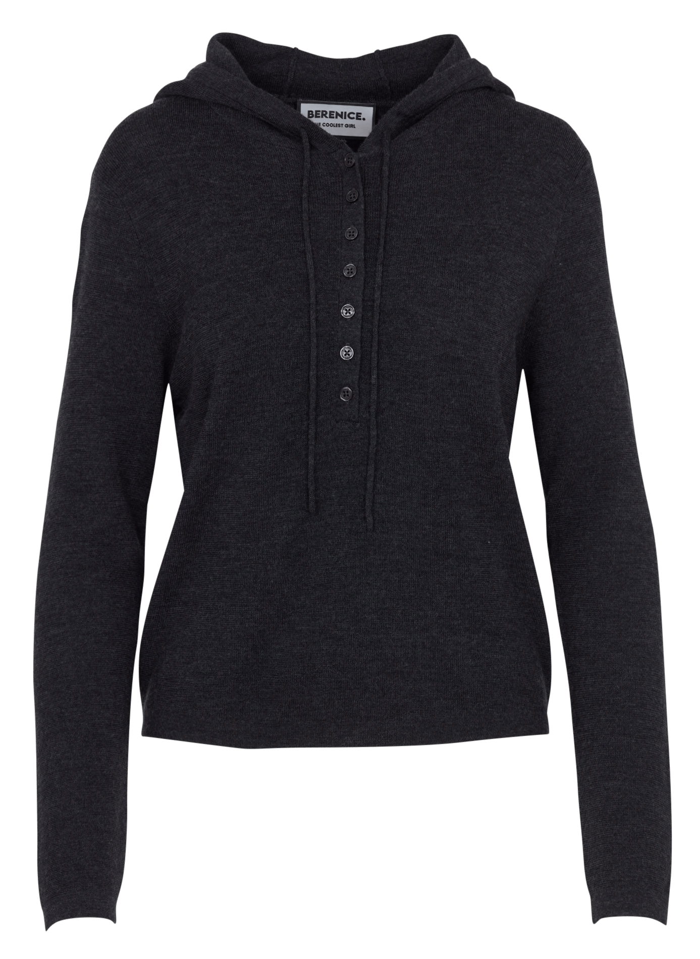 Fine Wool Button-Front Hooded Sweater BERENICE