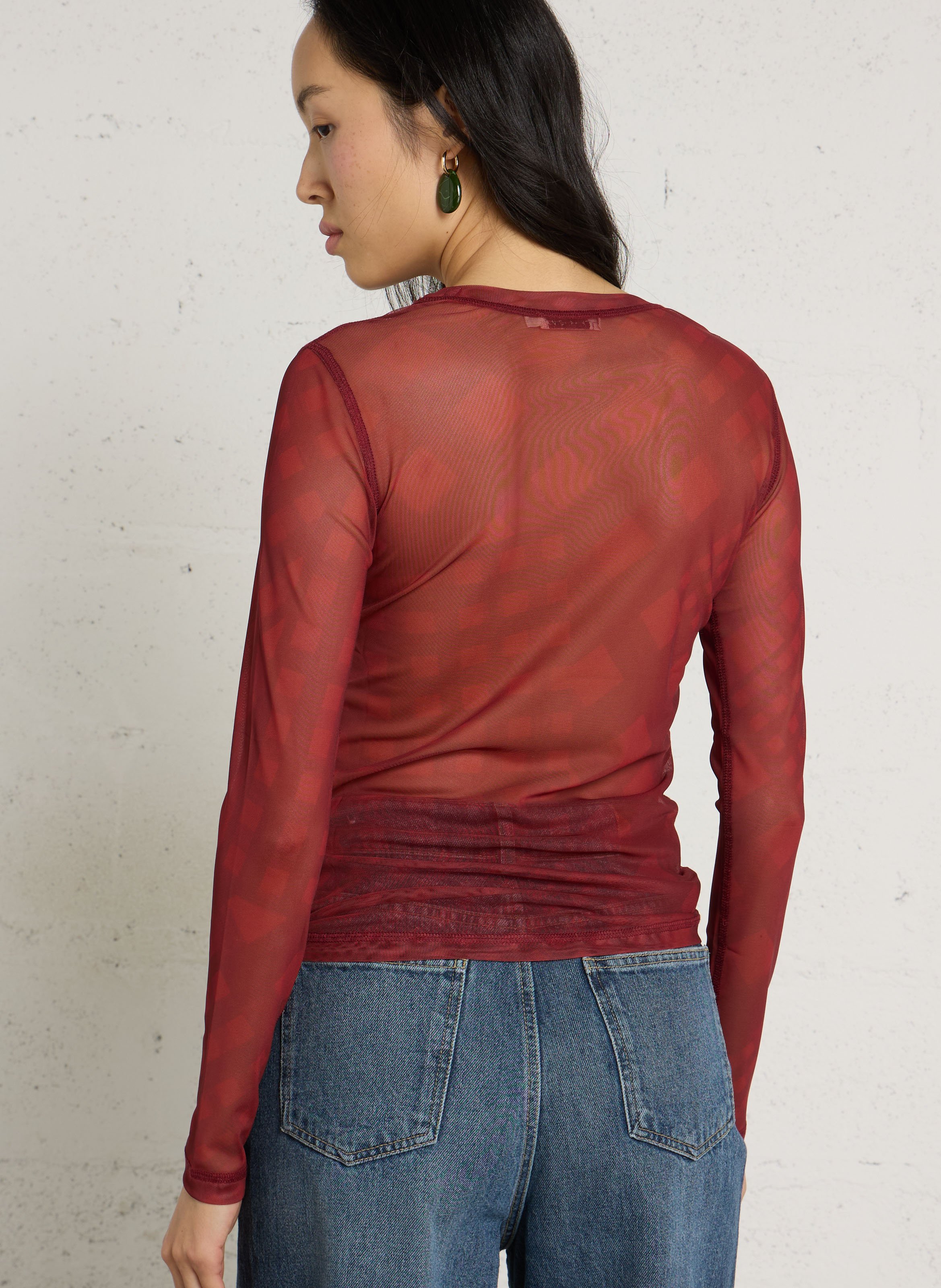 T-shirt moulant à imprimé transparent THINKING MU Rouge