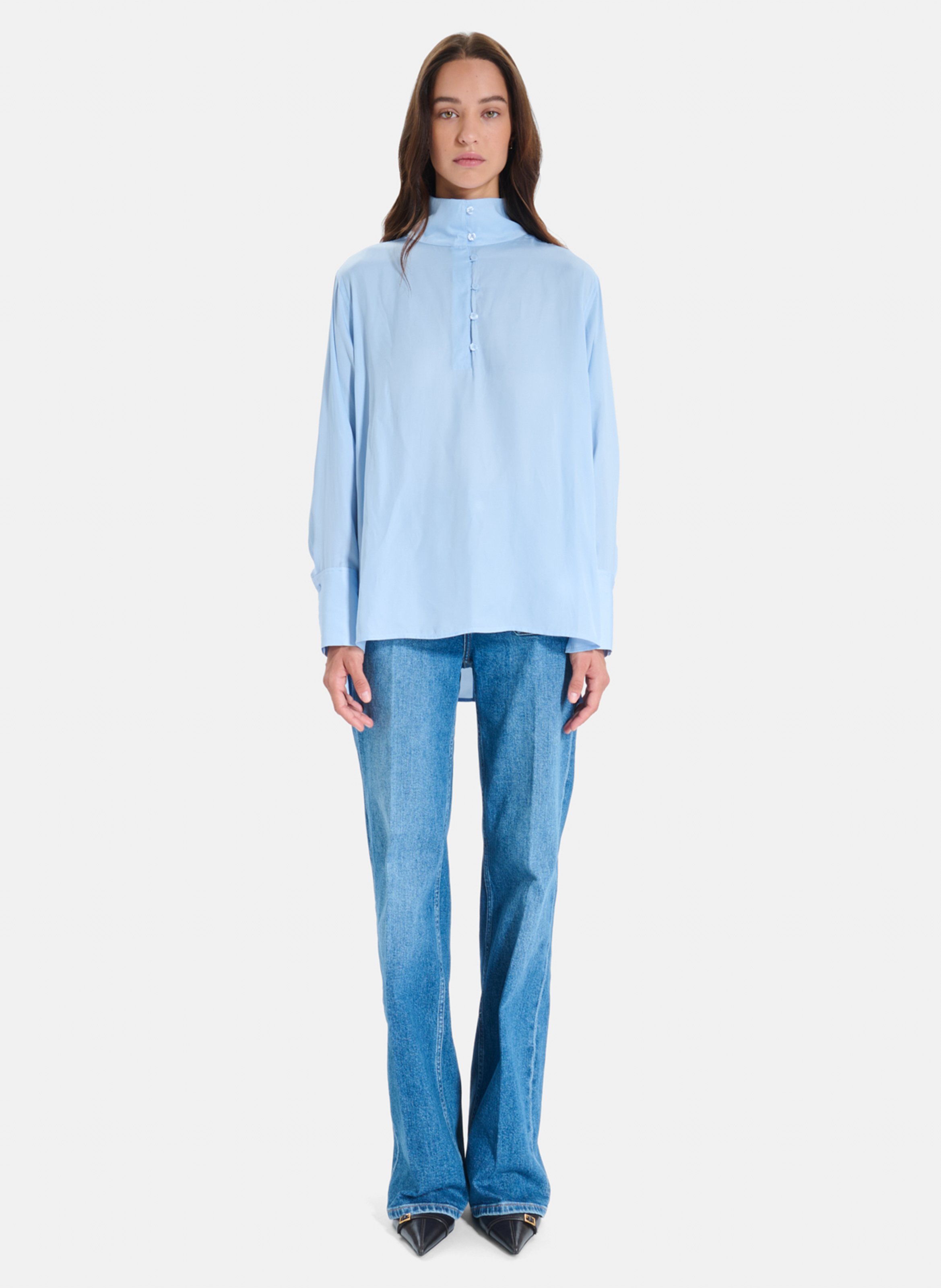 Chemise col montant boutonné unie | Bleu ZAPA Femme