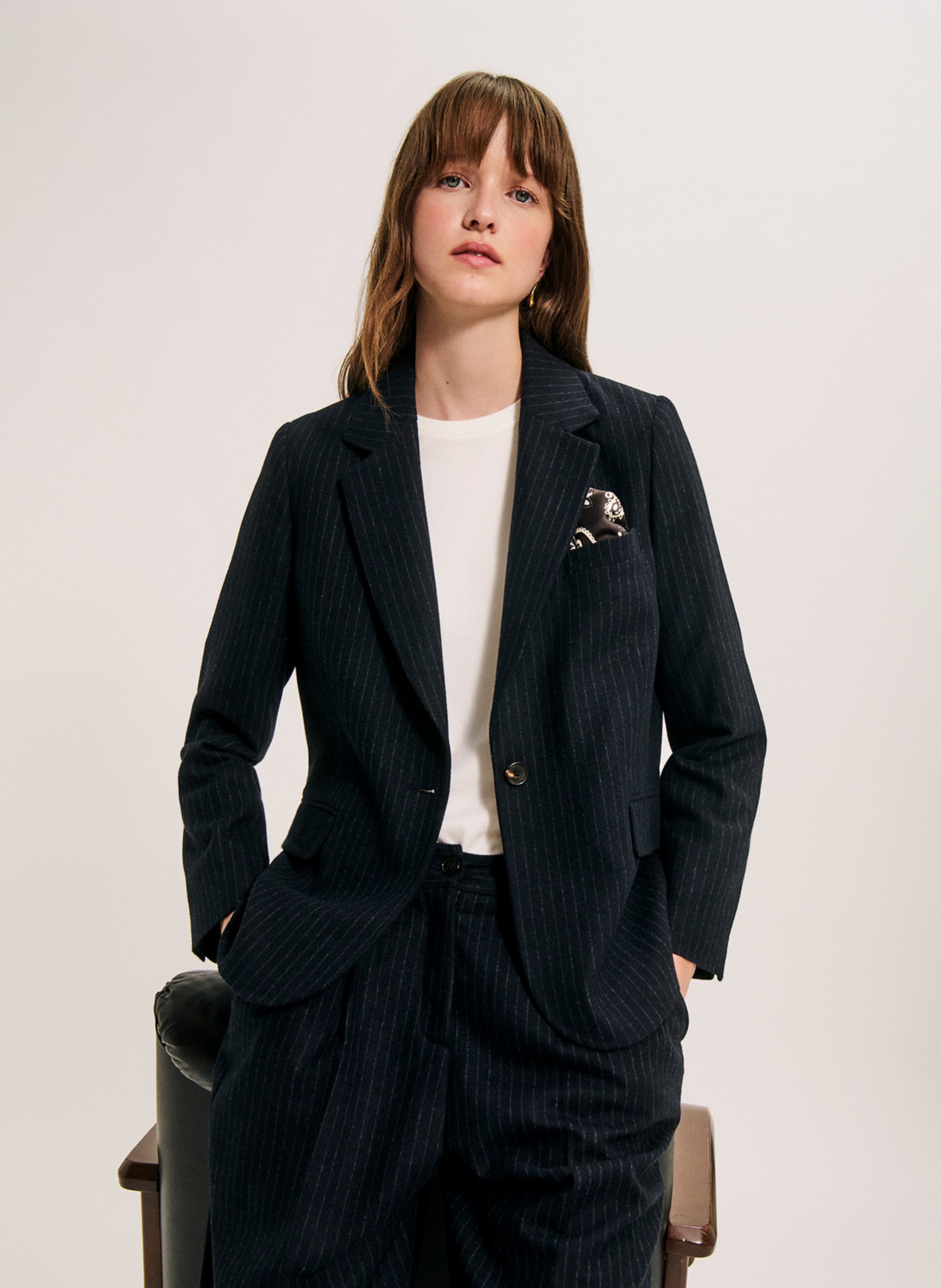 Veste ample col tailleur en laine mélangée PABLO Bleu