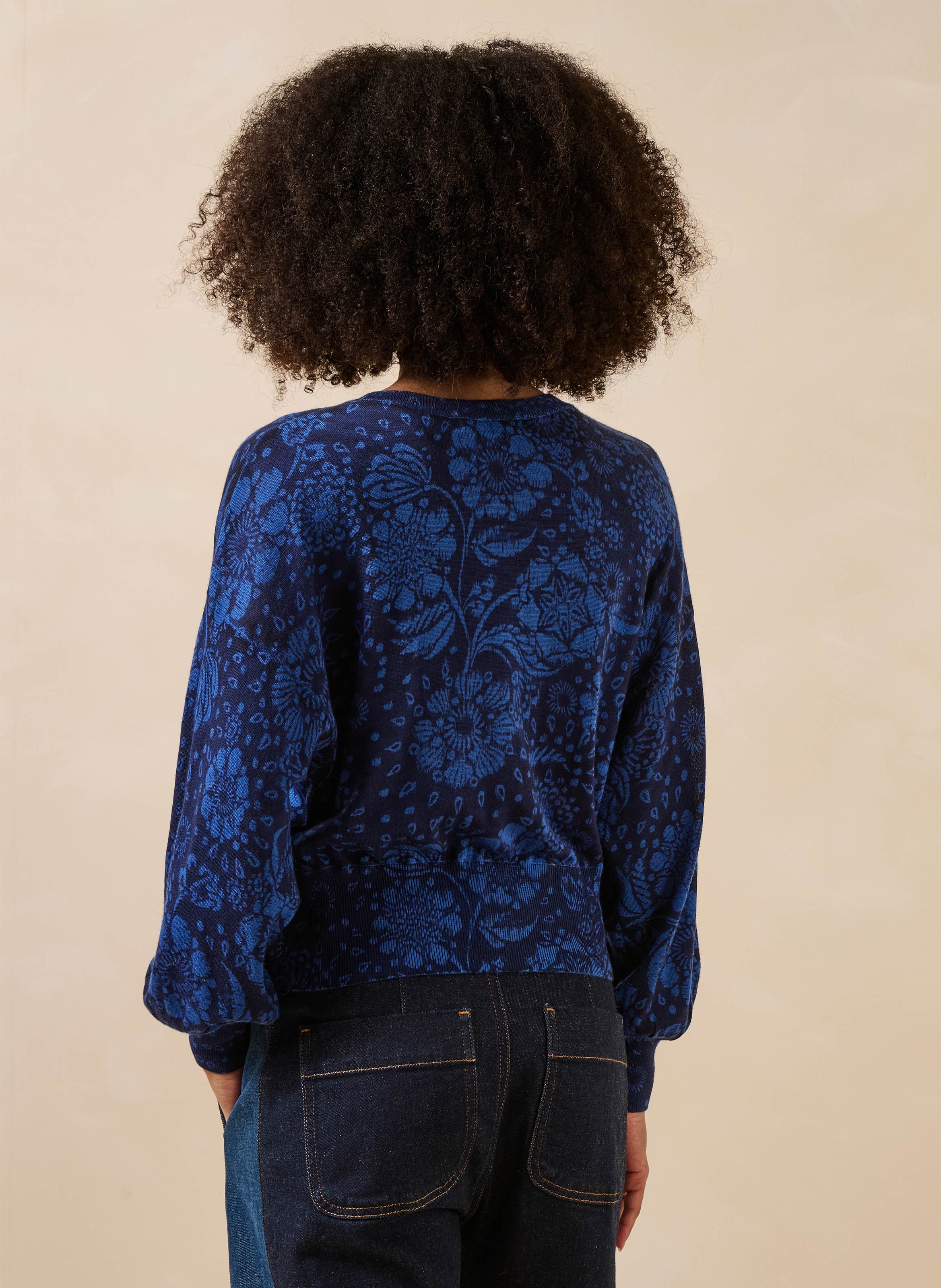 Short printed floral wool sweater LA FEE MARABOUTEE Blue
