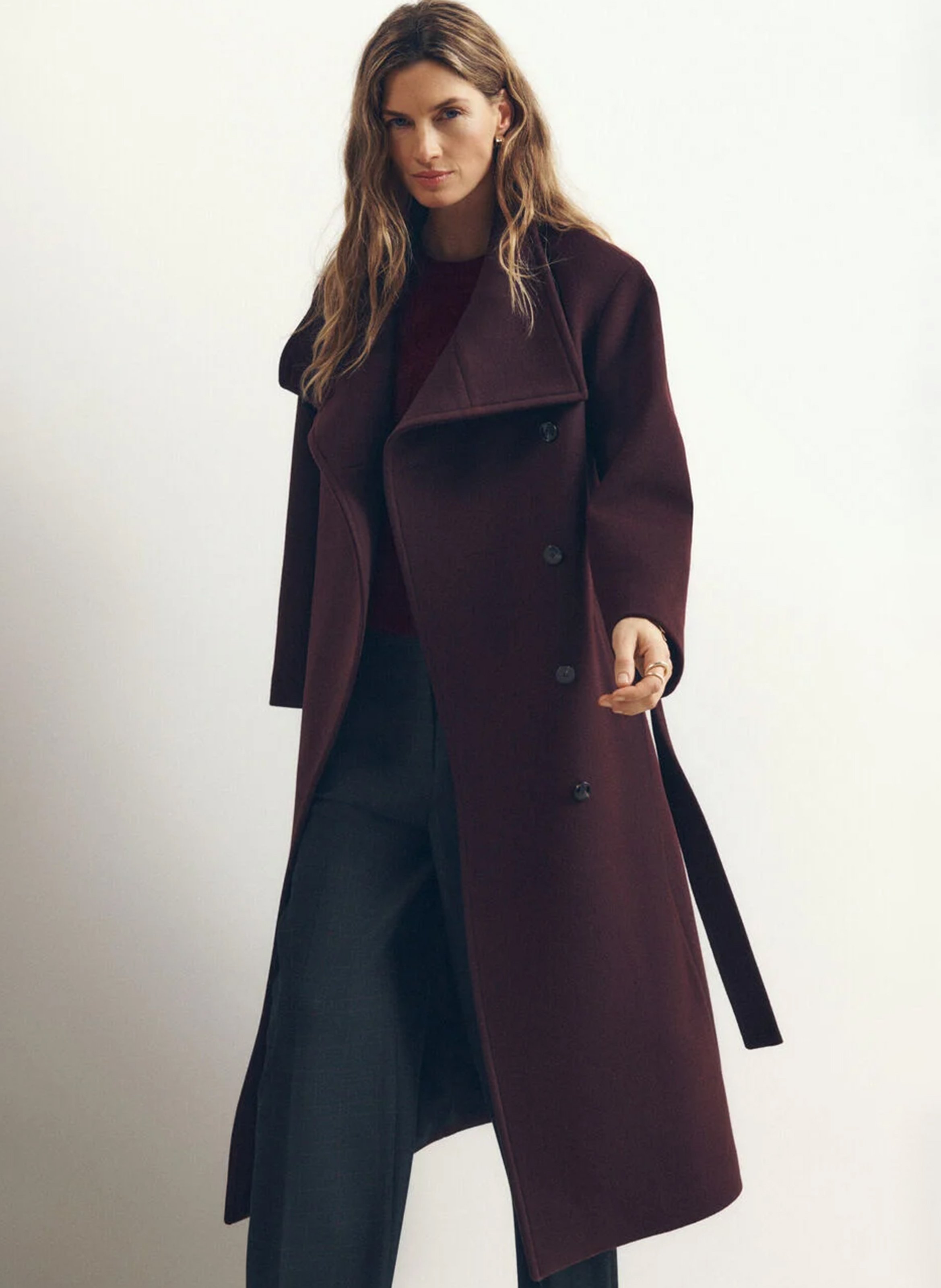 Manteau long ceinturé col montant CAROLL Violet
