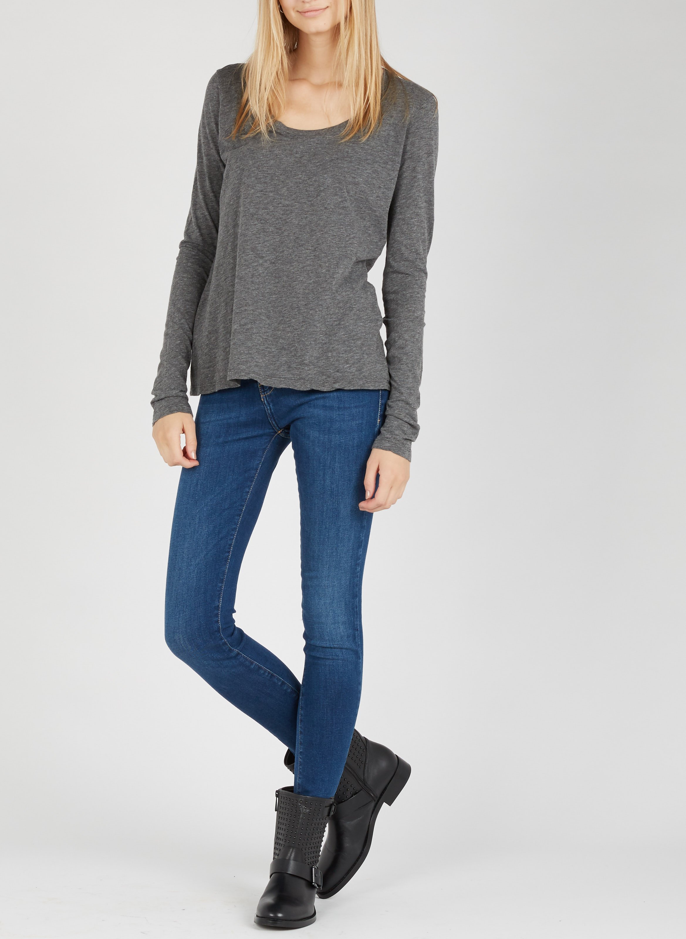 Rundhals-T-Shirt aus Baumwolle Grau