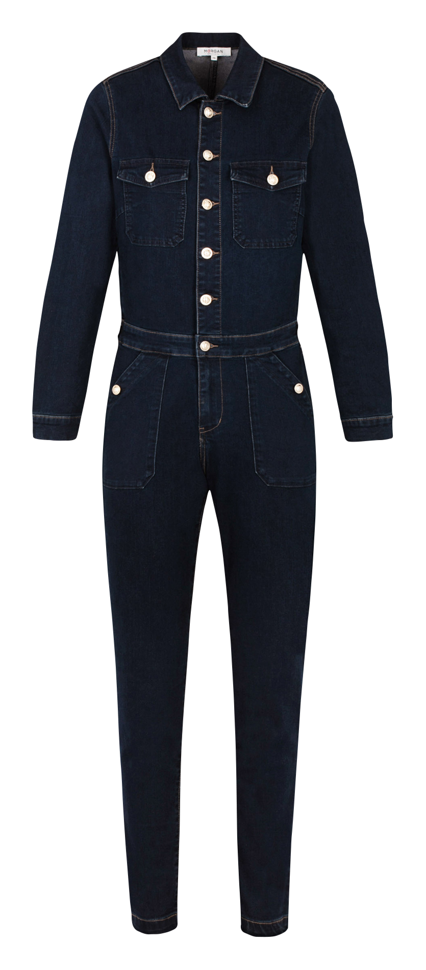 Jumpsuit Van Katoenmix En Spijkerstof Met Klassieke Kraag Jean Brut