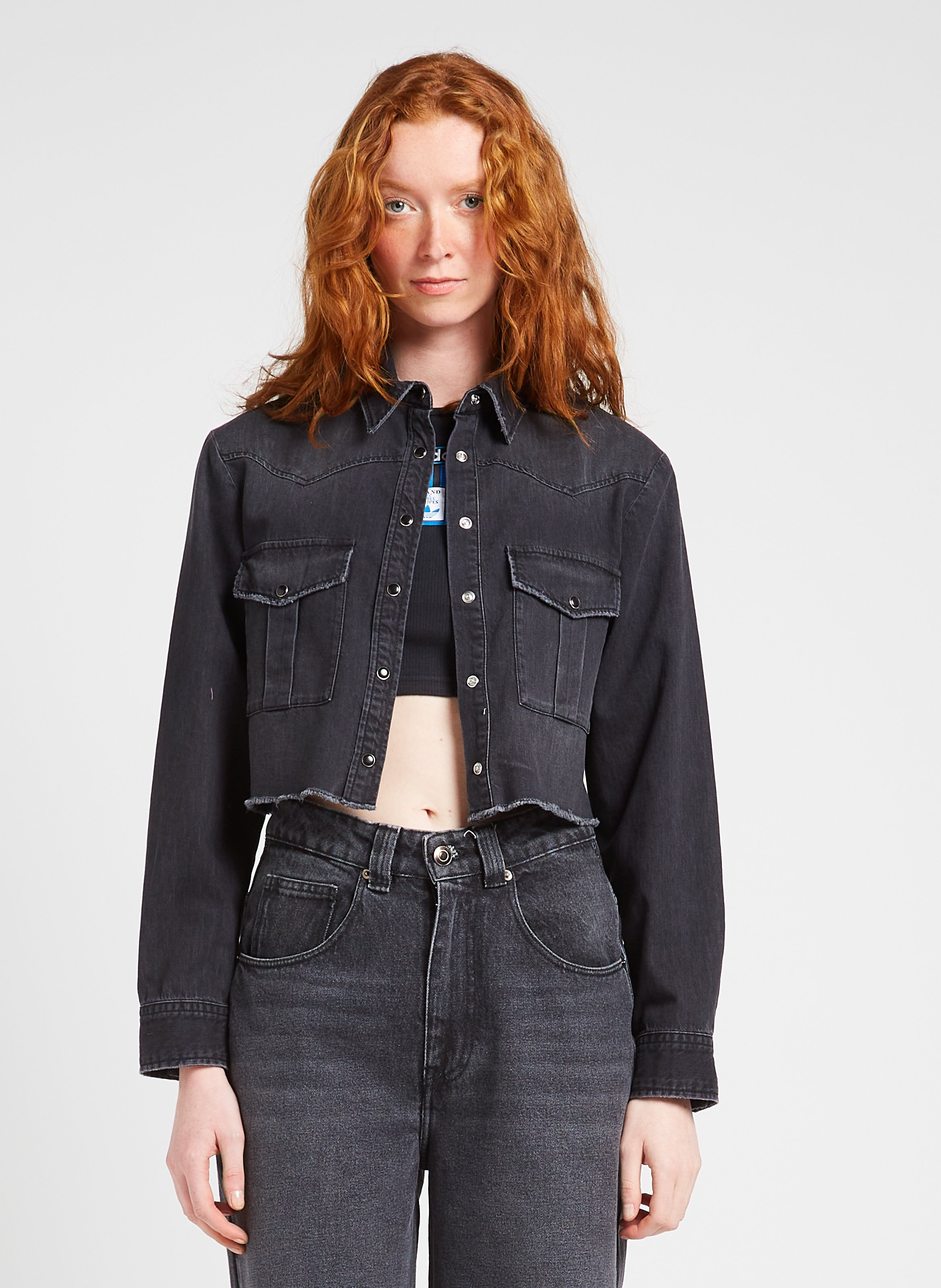 Chemise courte en denim THE KOOPLES Noir