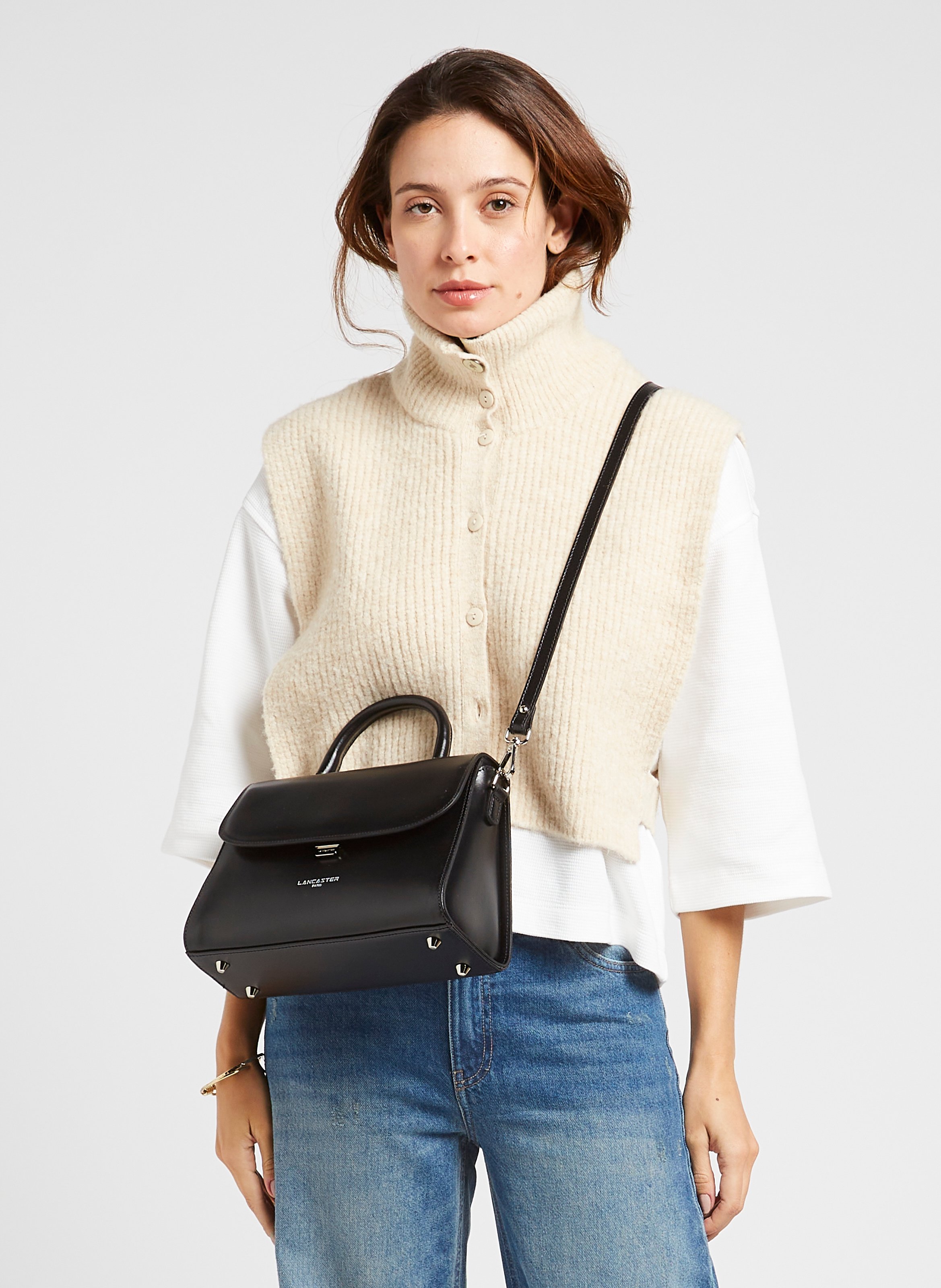 Schoudertas van glad leer LANCASTER PARIS Zwart