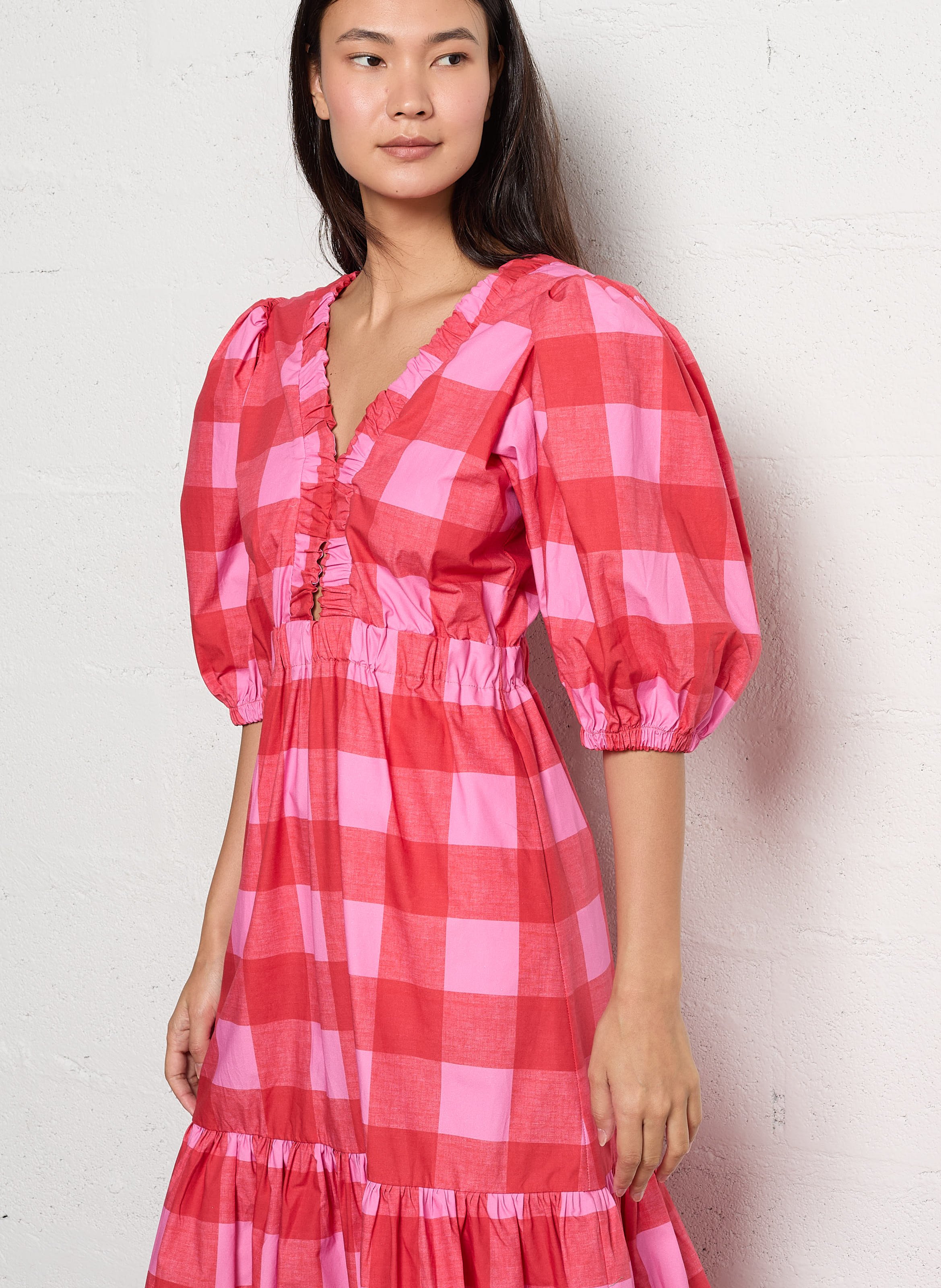 Fitted cotton V-neck maxi dress DR BLOOM Red