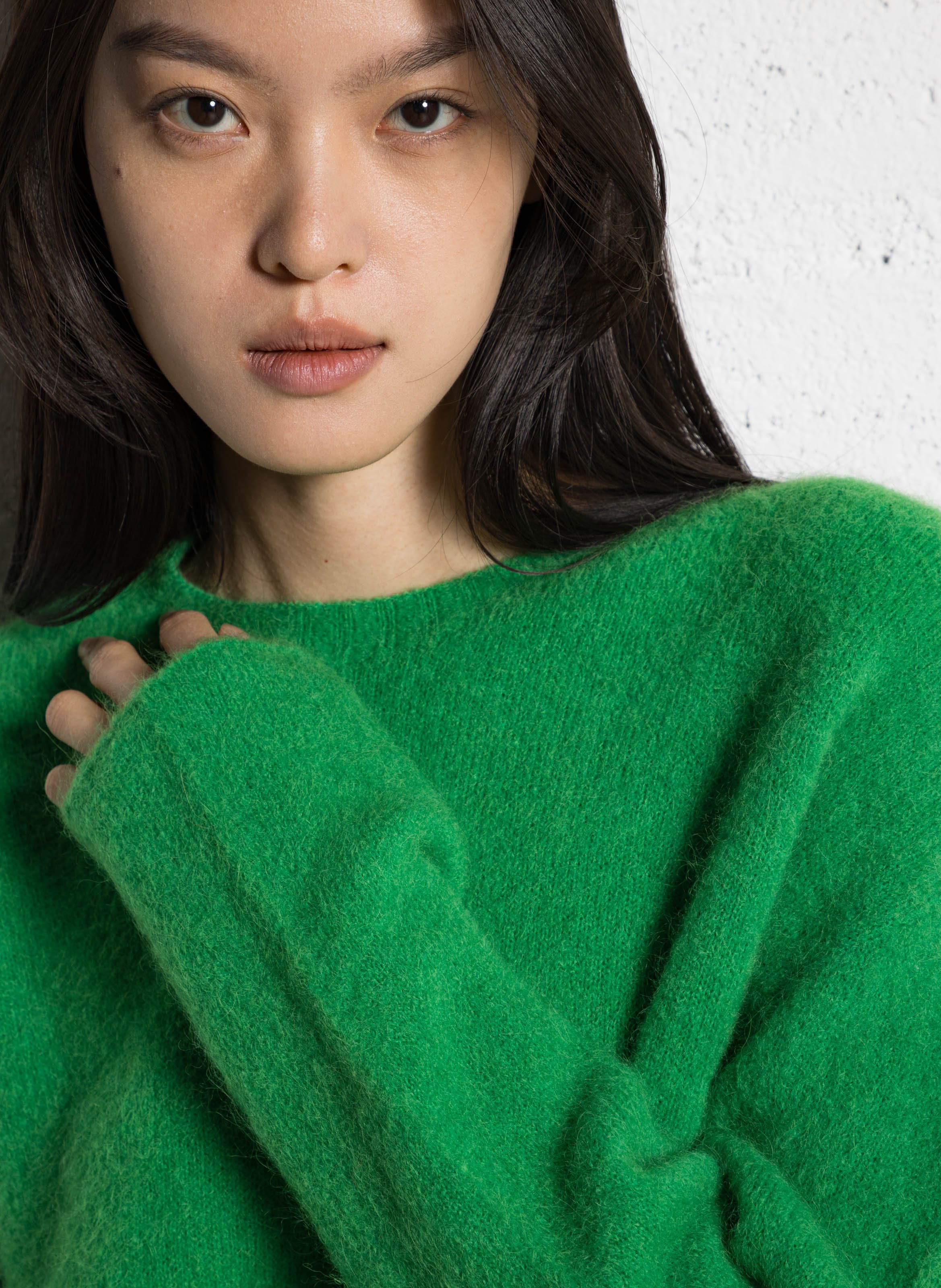 Pull ample col rond en alpaga mélangé ONE STEP Vert