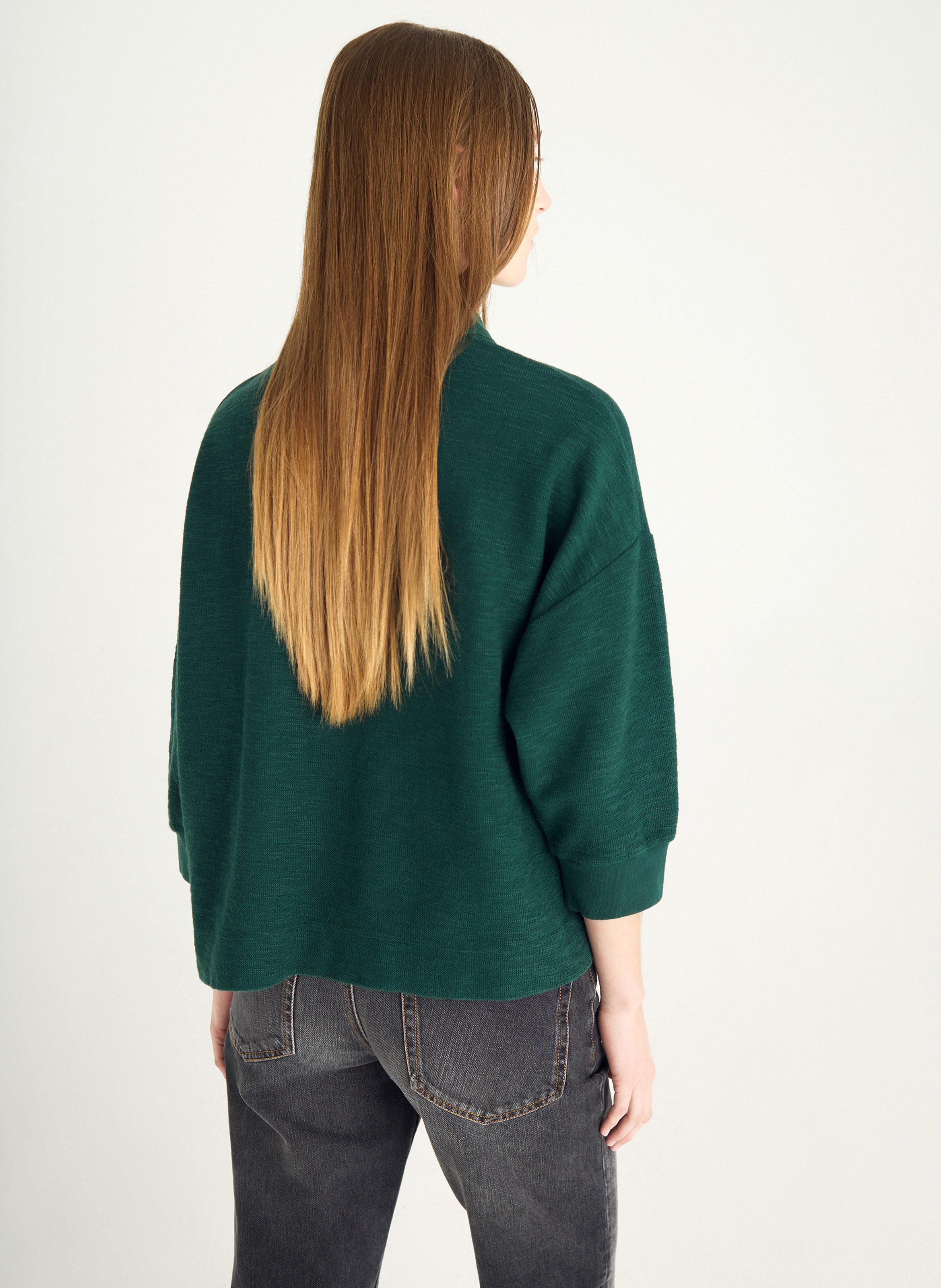 Loose fit solid 3/4 sleeve polo ACOTE Green